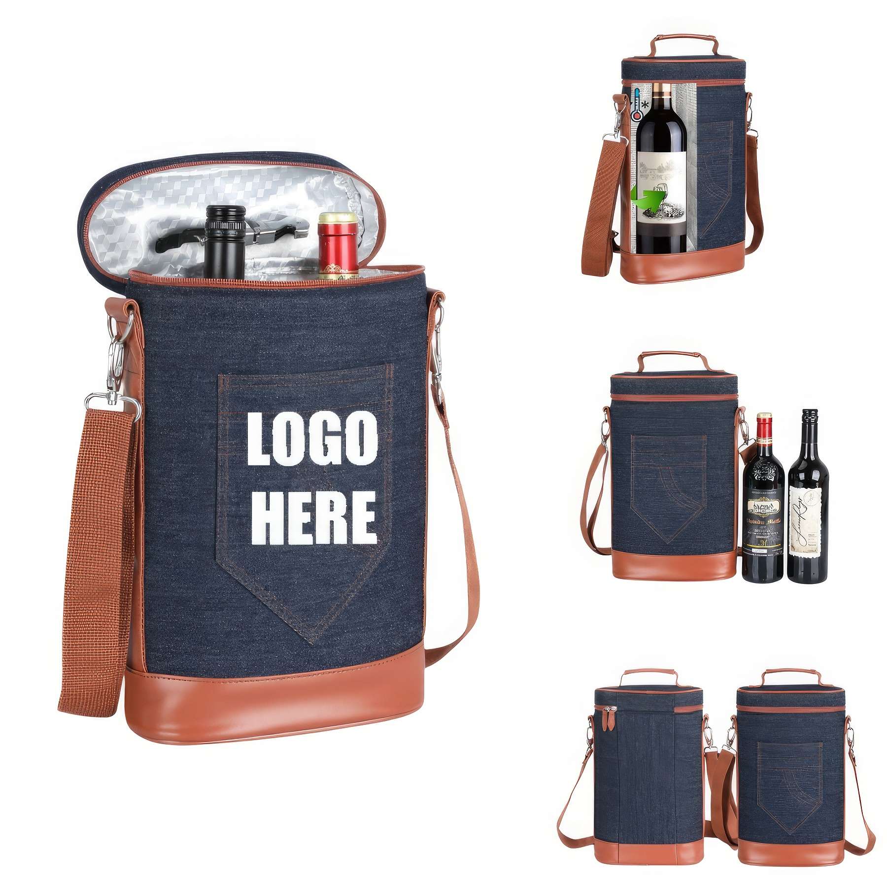 Custom Insulated 2 Bottle Wine Tote Carrier 2
