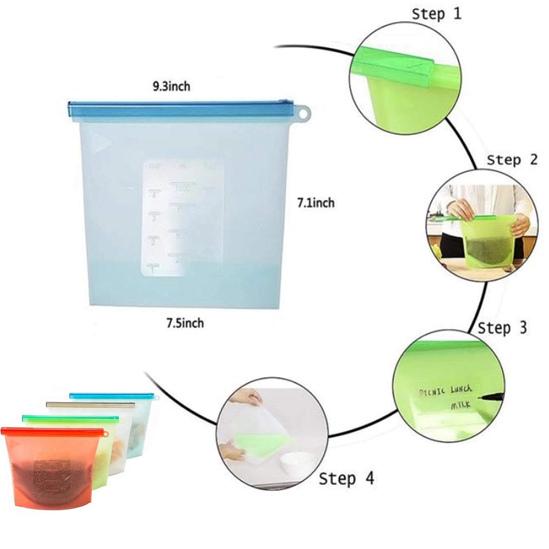 Reusable Silicone Food Storage Bag Fresh Keeping 4