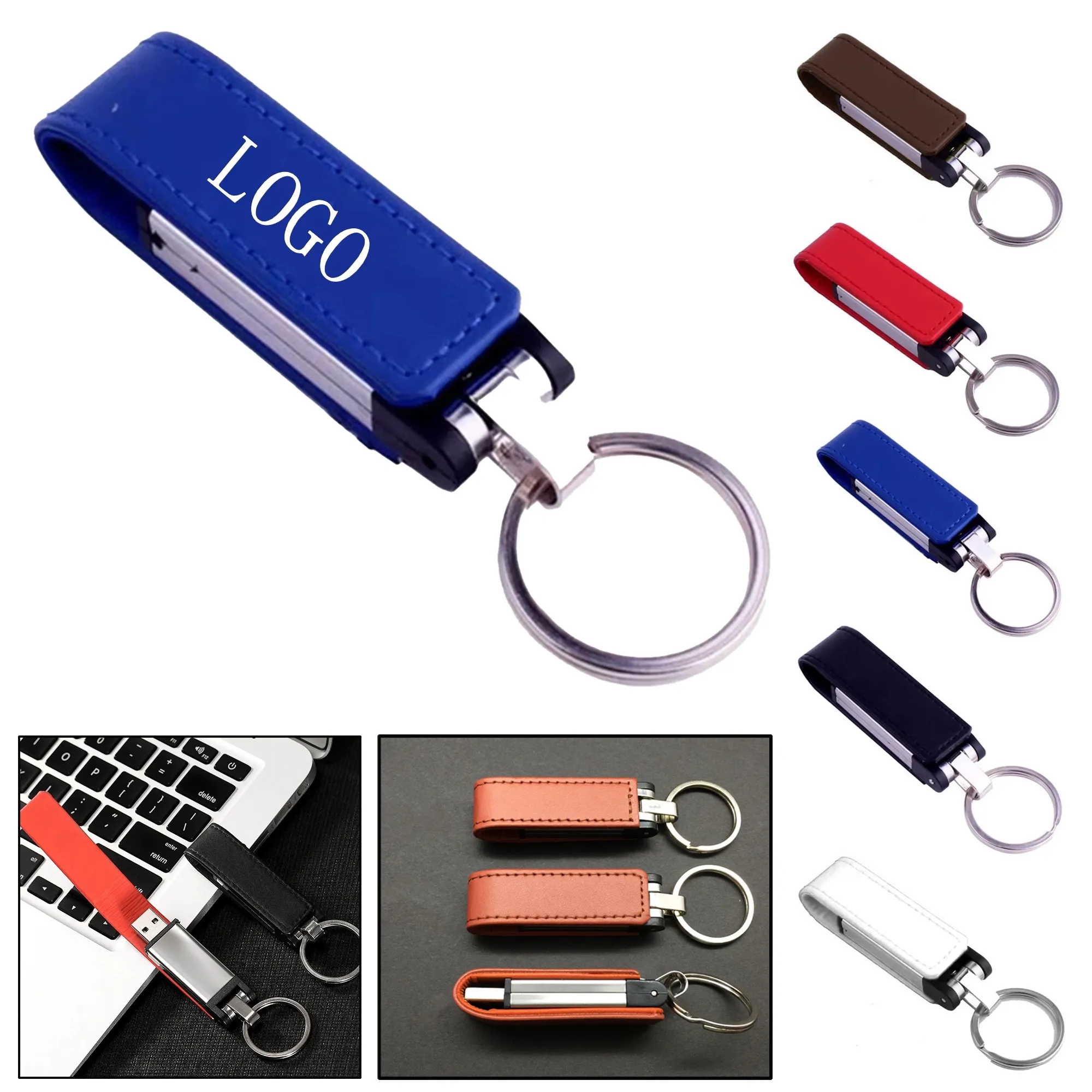 32GB Leather USB Keychain 3.0 Flash Drive High-Speed 1