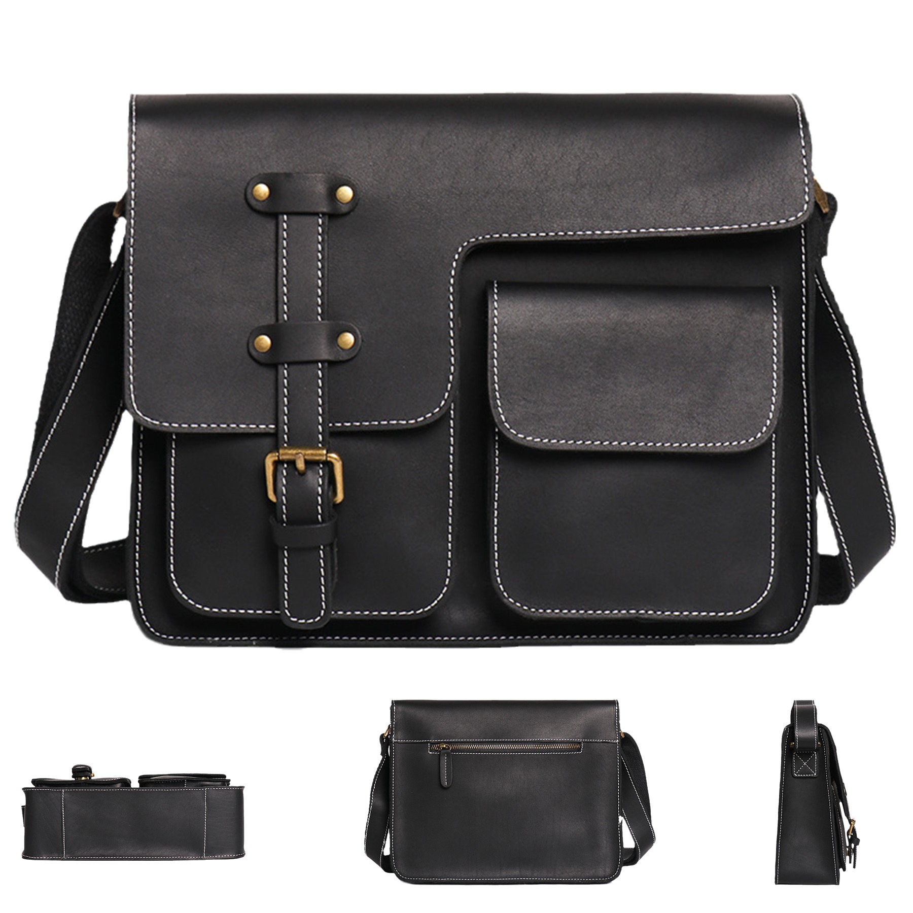 Men's Vintage Leather Casual Versatile Messenger Shoulder Belt Bag 2