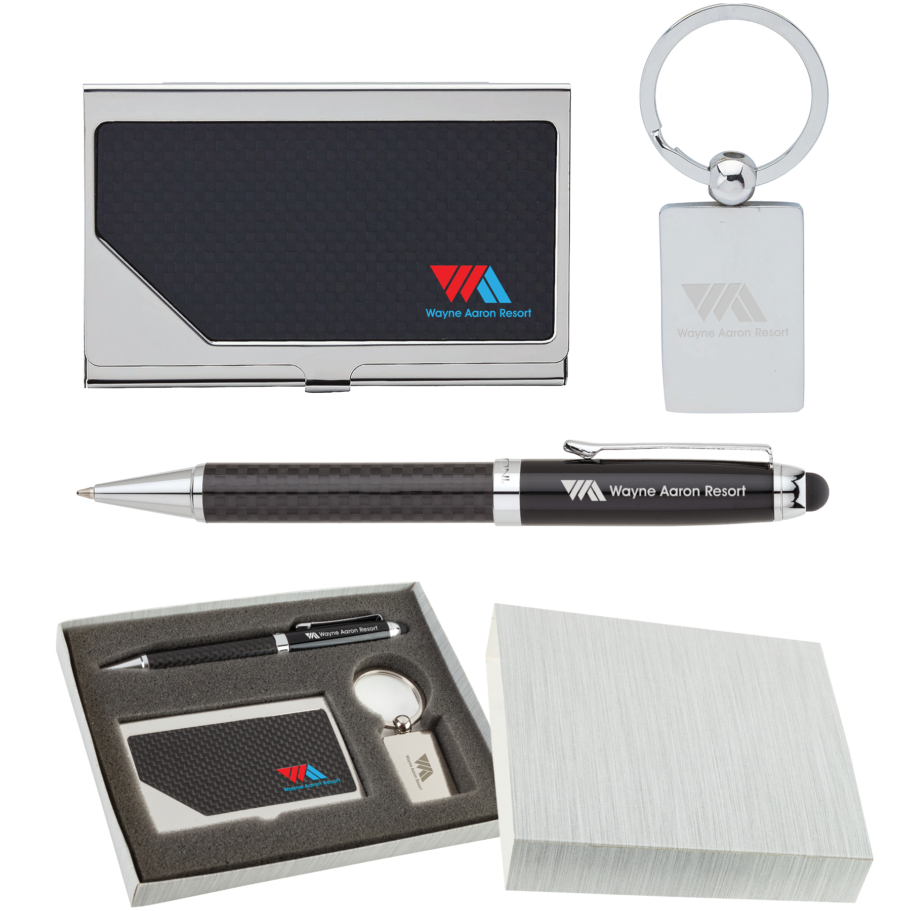 Carbon Fiber Pen, Business Card Case and Chrome Keyring Set 7