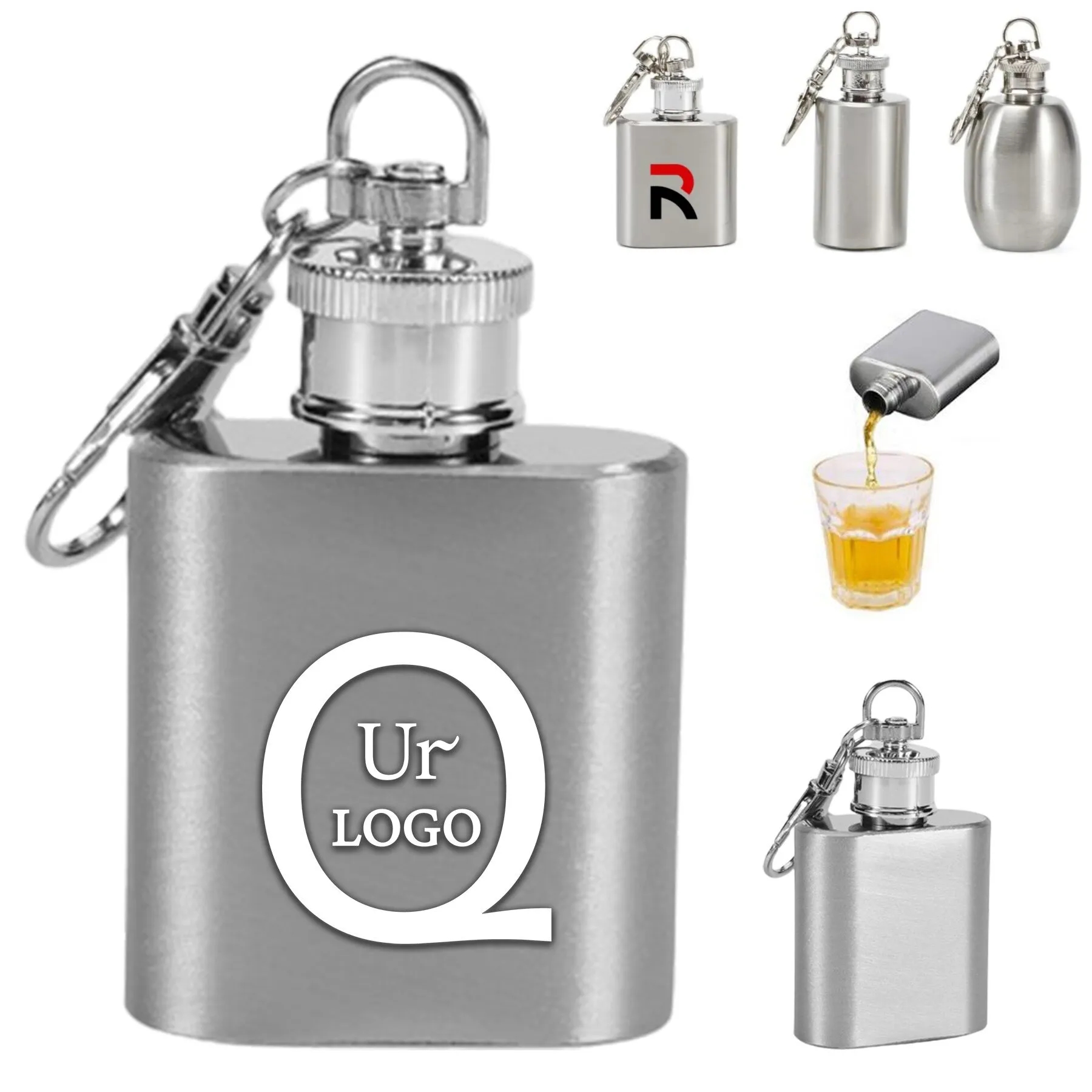 Mini Stainless Steel Hip Flask with Keychain 1 OZ 3