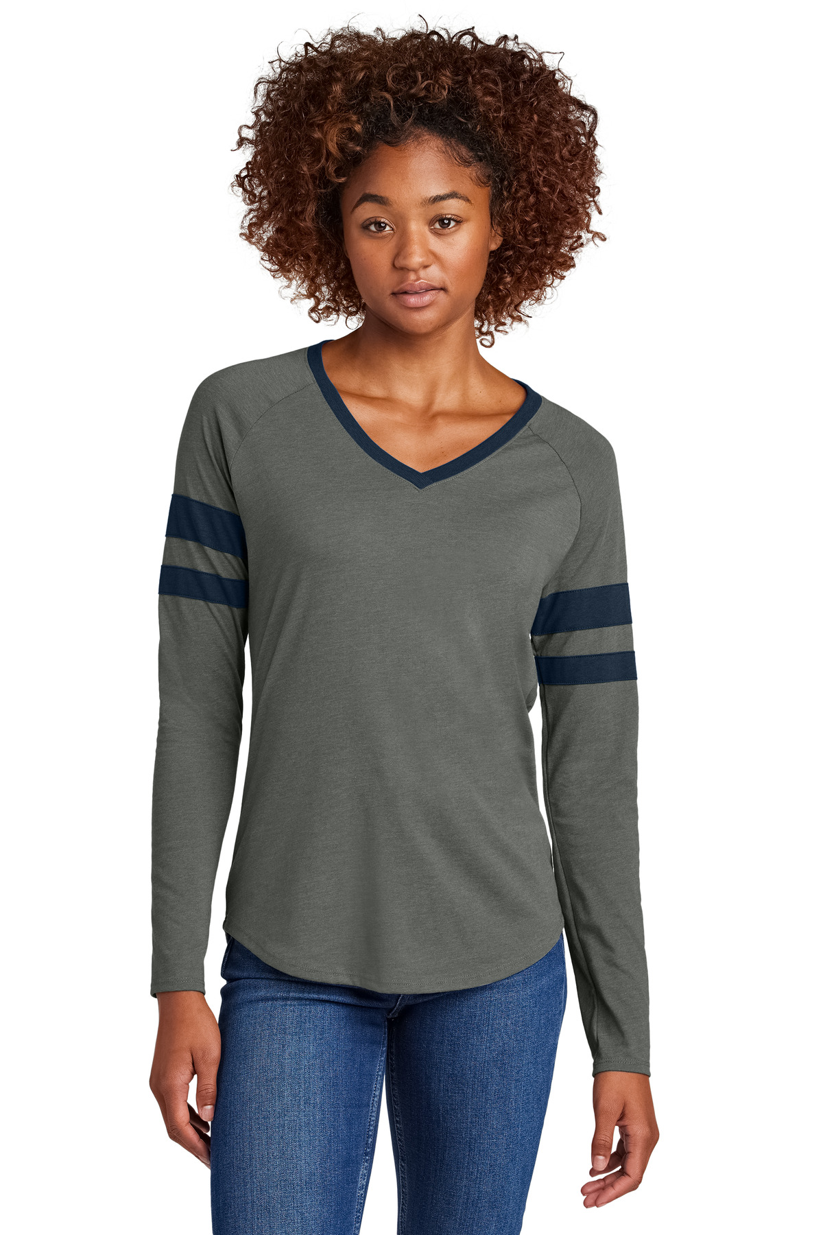 Sport-Tek Women's Halftime Stripe Long Sleeve V-Neck Tee LST6043 21