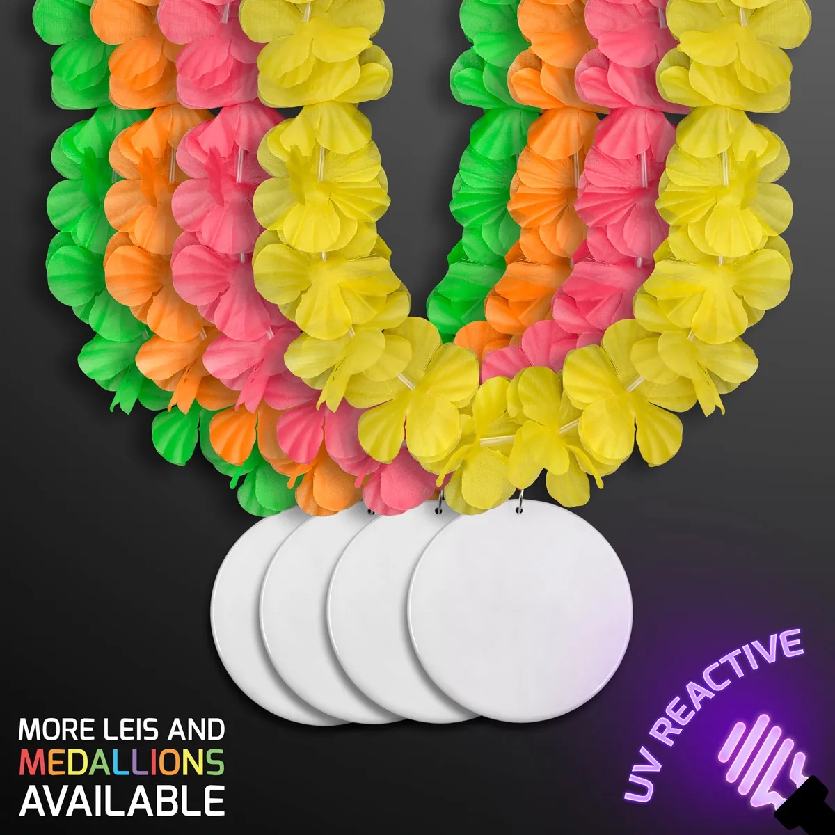Neon Assorted Hawaiian Leis with Medallion (Non-Light Up) 1