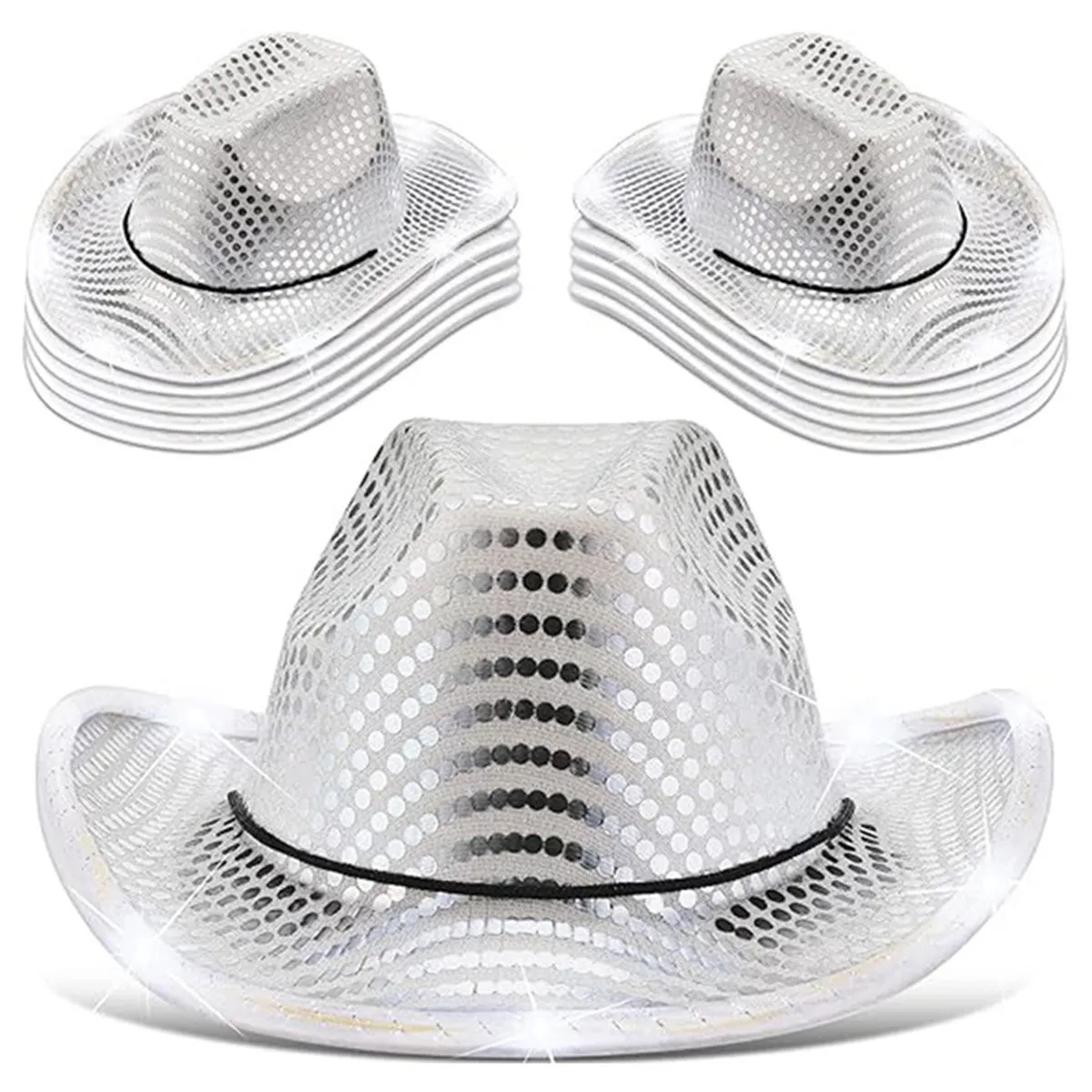 Festival LED Hat Cowboy Sequin Party Flashing Light Up Cap 6