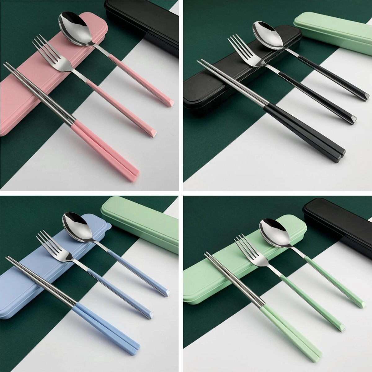 Soup Spoon, chopsticks, Cold Meat Fork, 3-Piece Portable 2