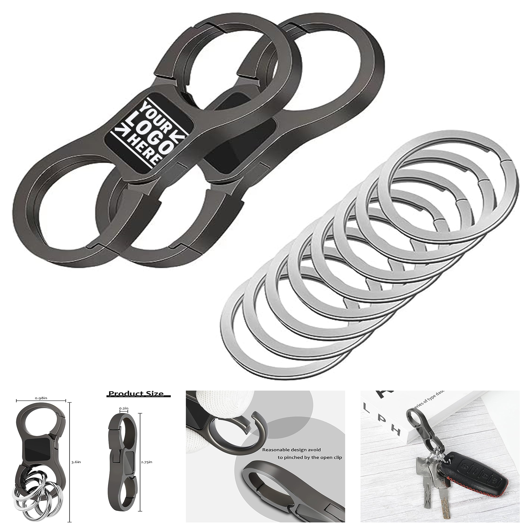 Quick Release Spring With 8 Key Ring Heavy Duty Car Key Chain Organizer 2