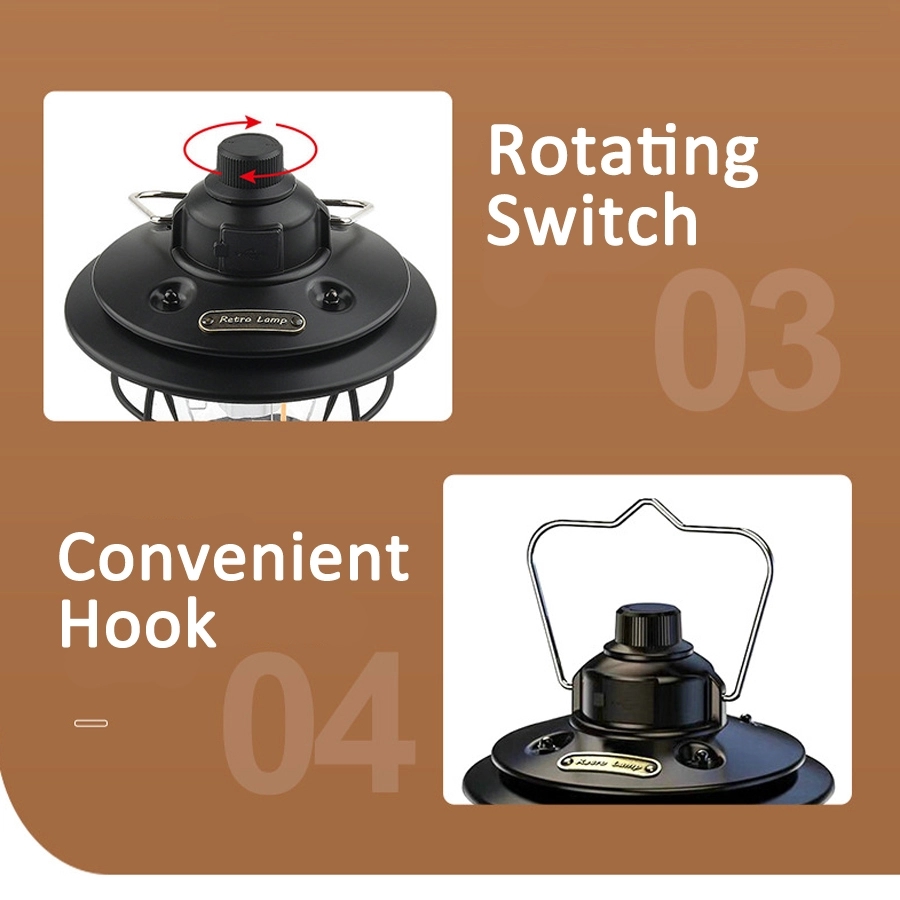 Retro Outdoor Camping Light & Picnic Lantern with Power Bank 4