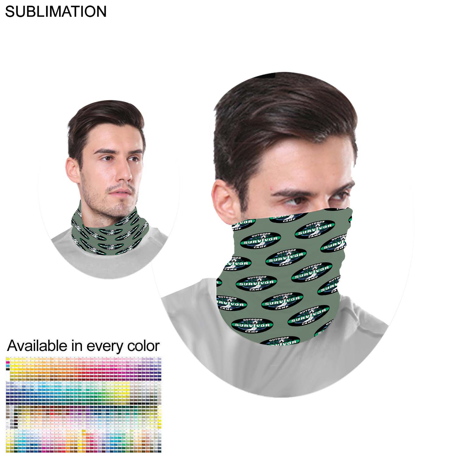 "Survivor" Themed Sublimated Neck Gaiters, Moisture wicking fabric, 4way stretch, hemmed 1