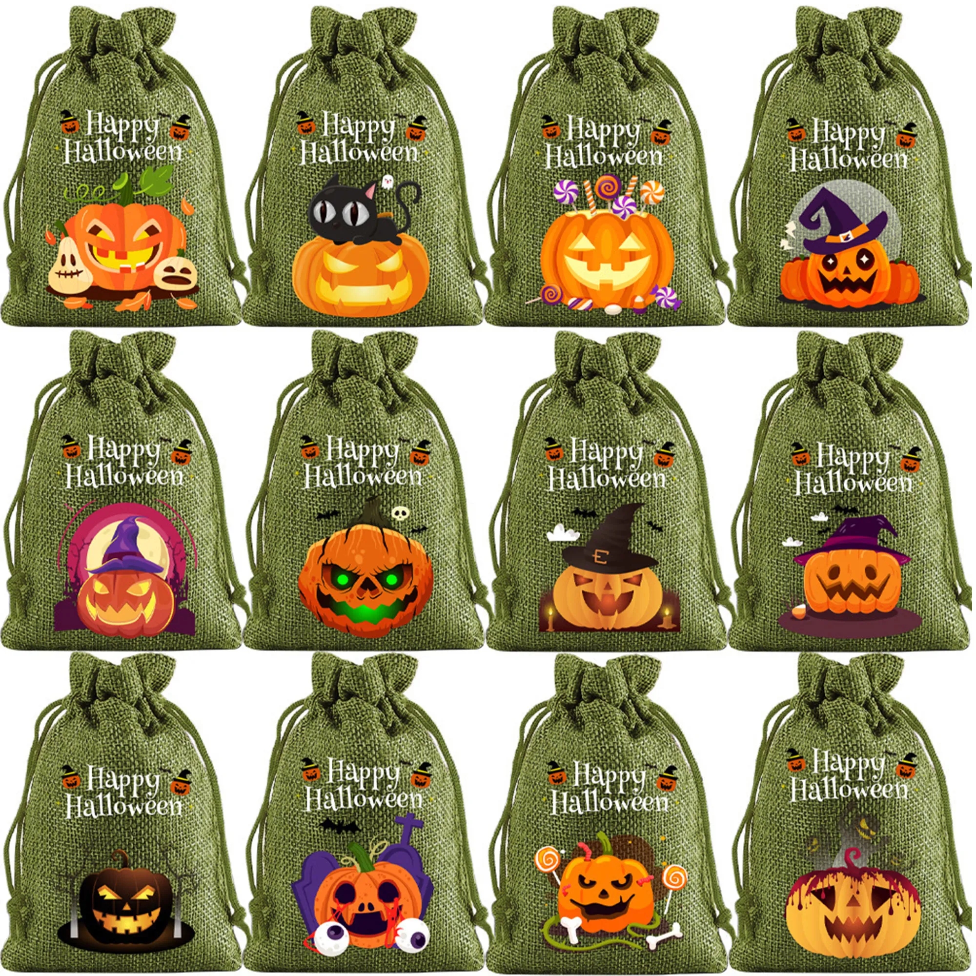 Festive Halloween Burlap Drawstring Gift Bags 3