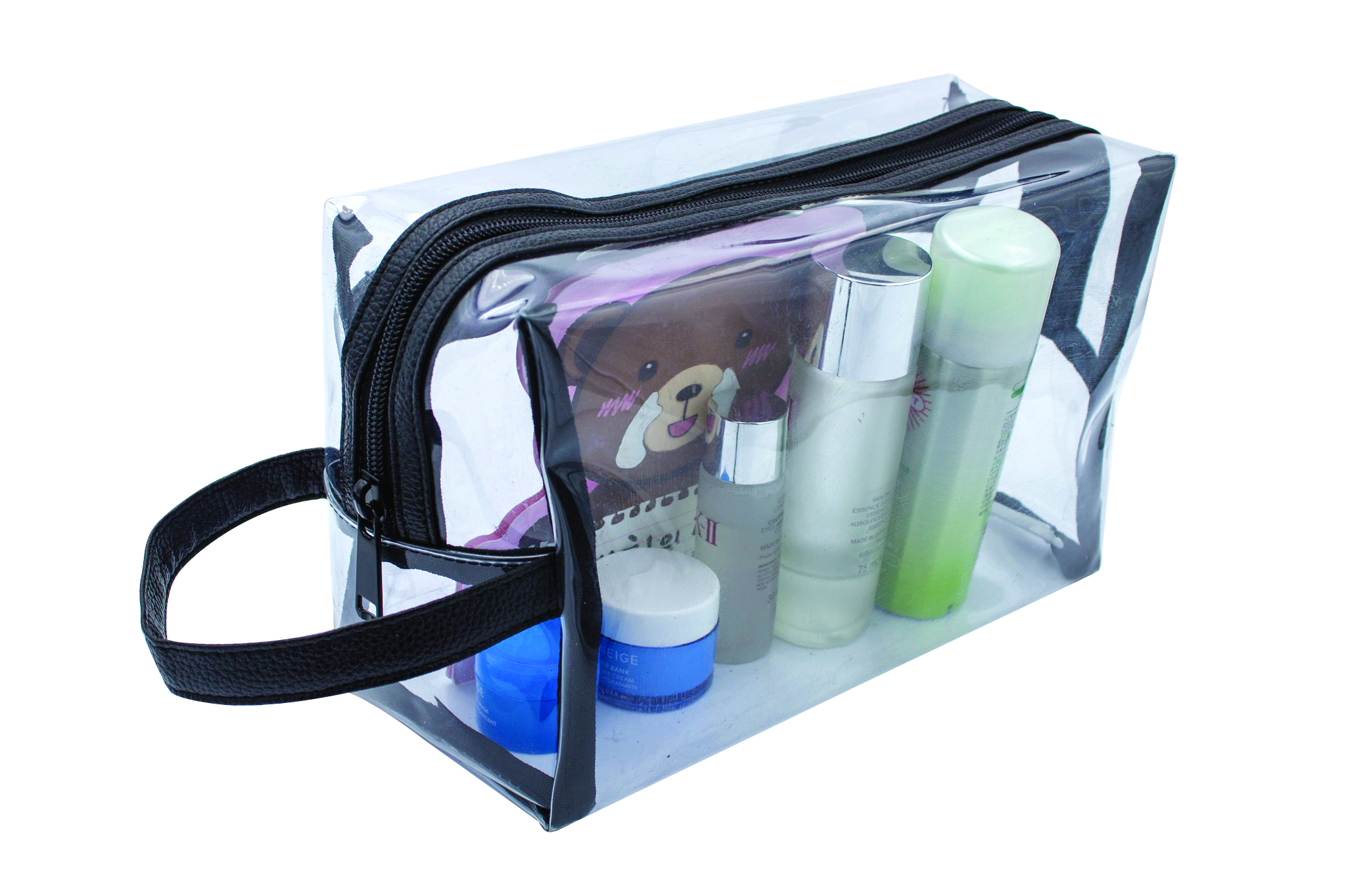Clear Vinyl Toiletry Bag W/ Leatherette Accent 2