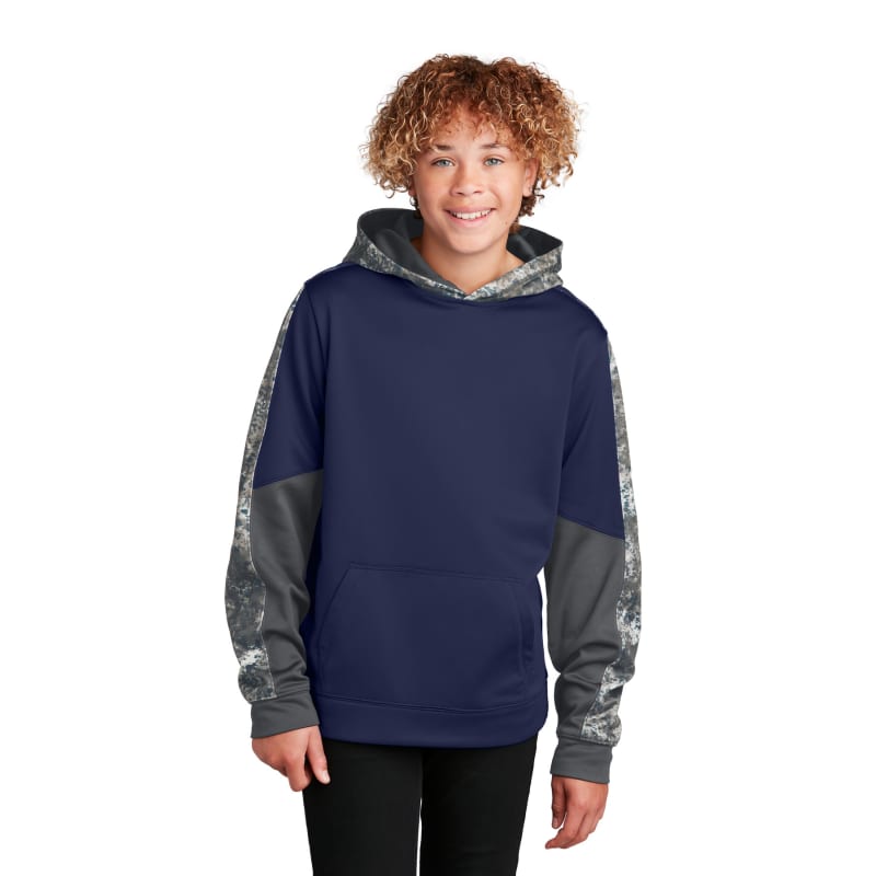Sport-Tek Youth Sport-Wick Mineral Freeze Fleece Colorblock Hooded Pullover. 4