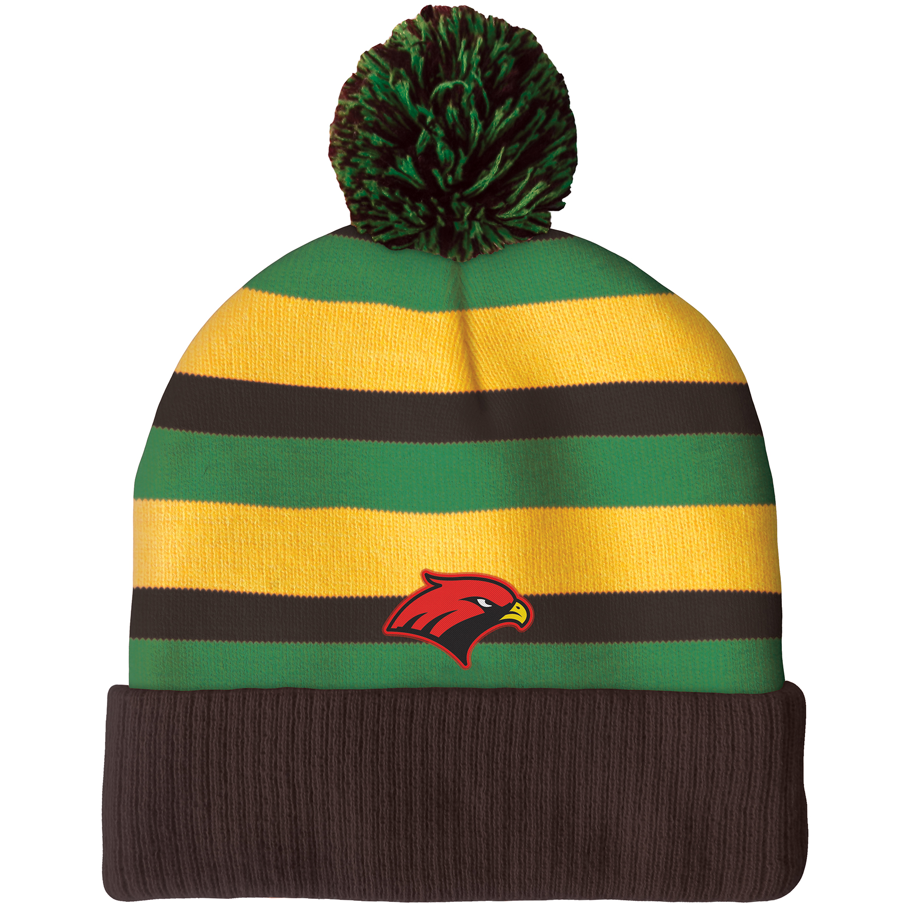 Knit Beanie with Pom and Ribbed Cuff (Woven Logo) 11