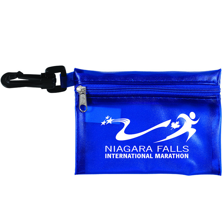 "TROUTDALE" 13 Piece First Aid Kit inTranslucent Zipper Kit with Plastic Carabiner Attachment 18