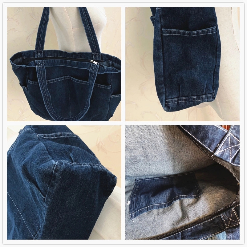 Denim Men'S And Women'S Canvas Large Tote Bag 2