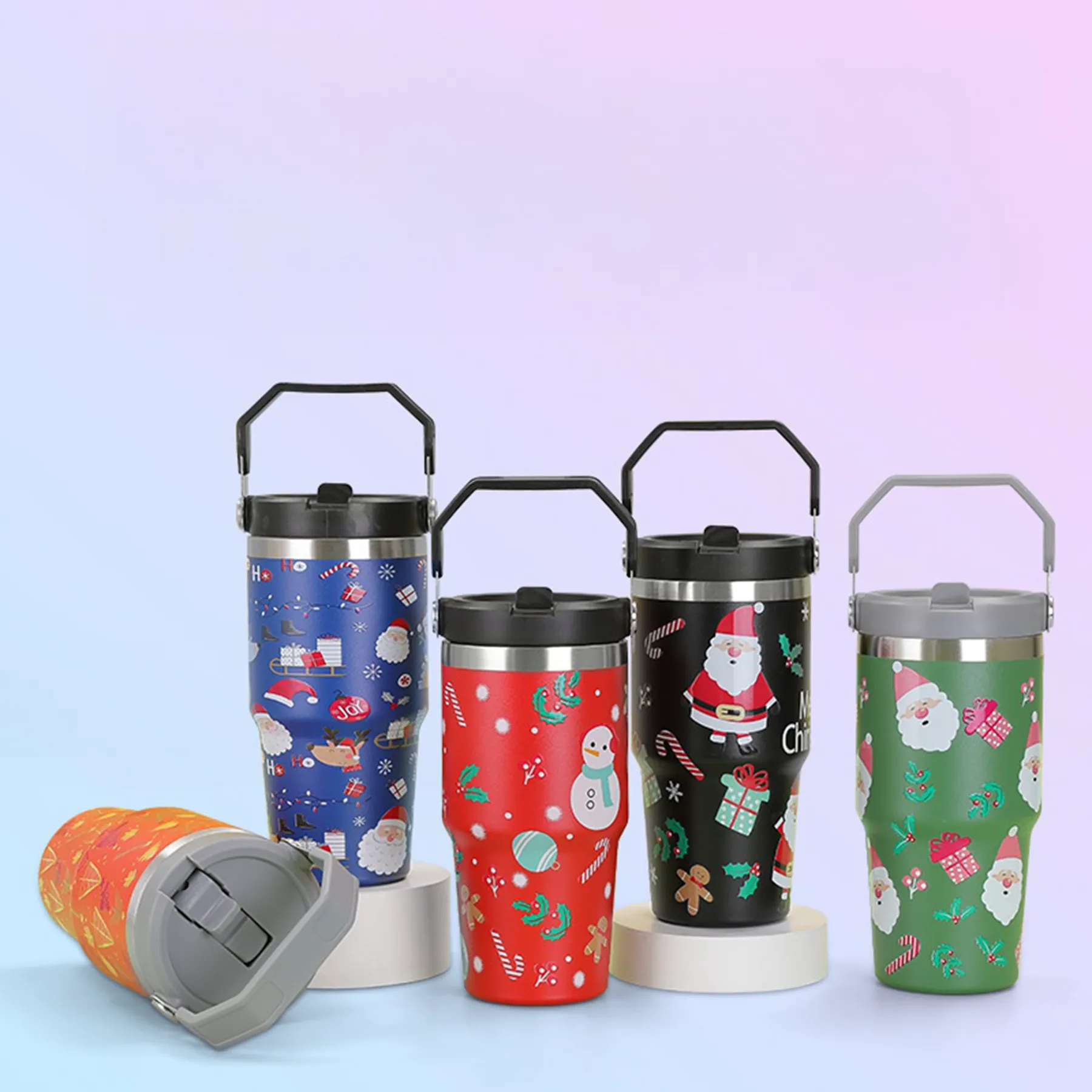 30 Oz. Custom Christmas Theme Vacuum Mug with Straw Lid 11