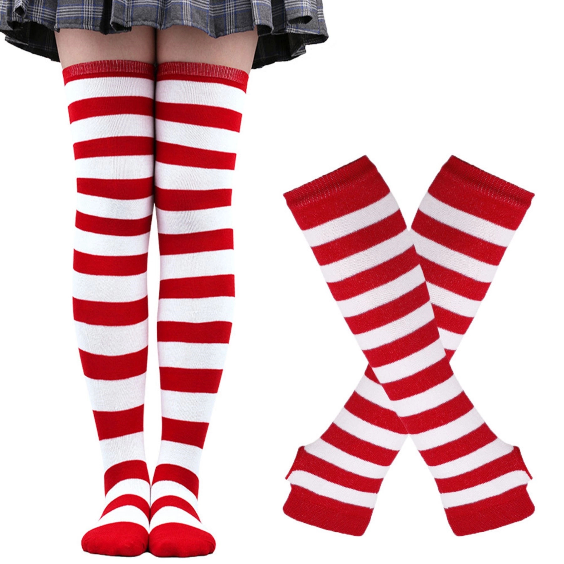 Womens Rainbow Socks Striped Knee Arm Gloves Set 6