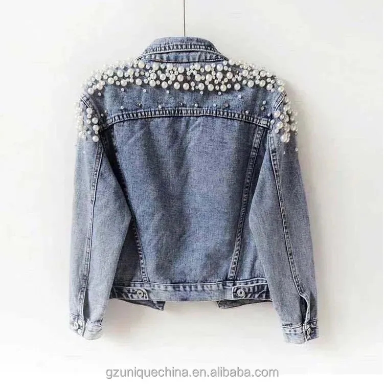 Women's Pearl-Embellished Denim Jacket 4