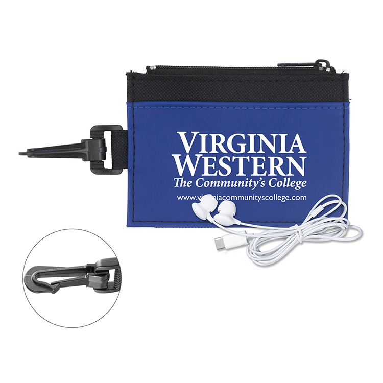 Mobile Tech Earbud Kit in Travel ID Wallet Components inserted into Zipper Pouch ID Wallet 7