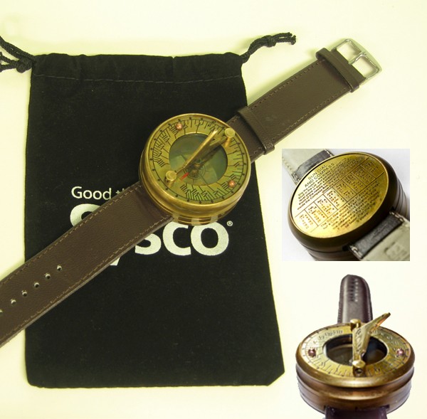 Antique Brass Wrist Sundial with Velvet Pouch 2
