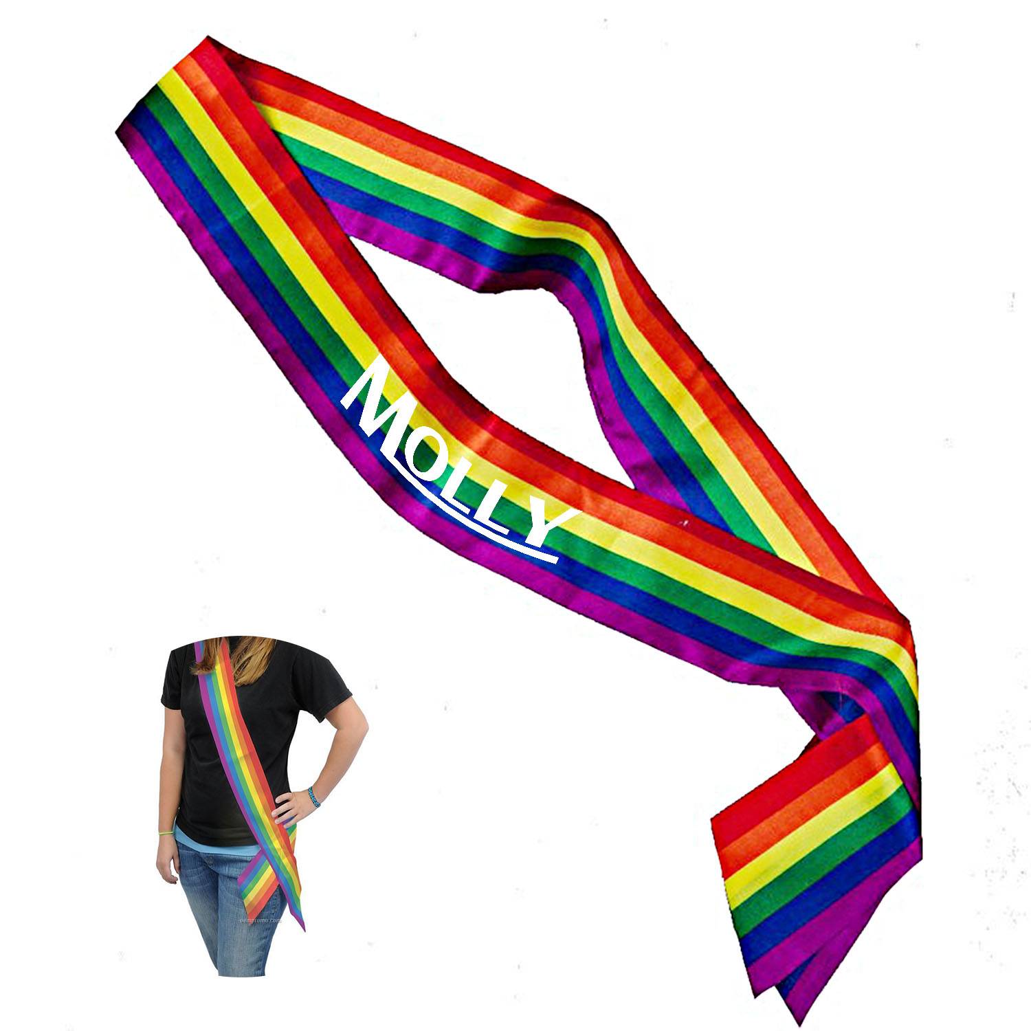 Rainbow Striped Satin Sash 1