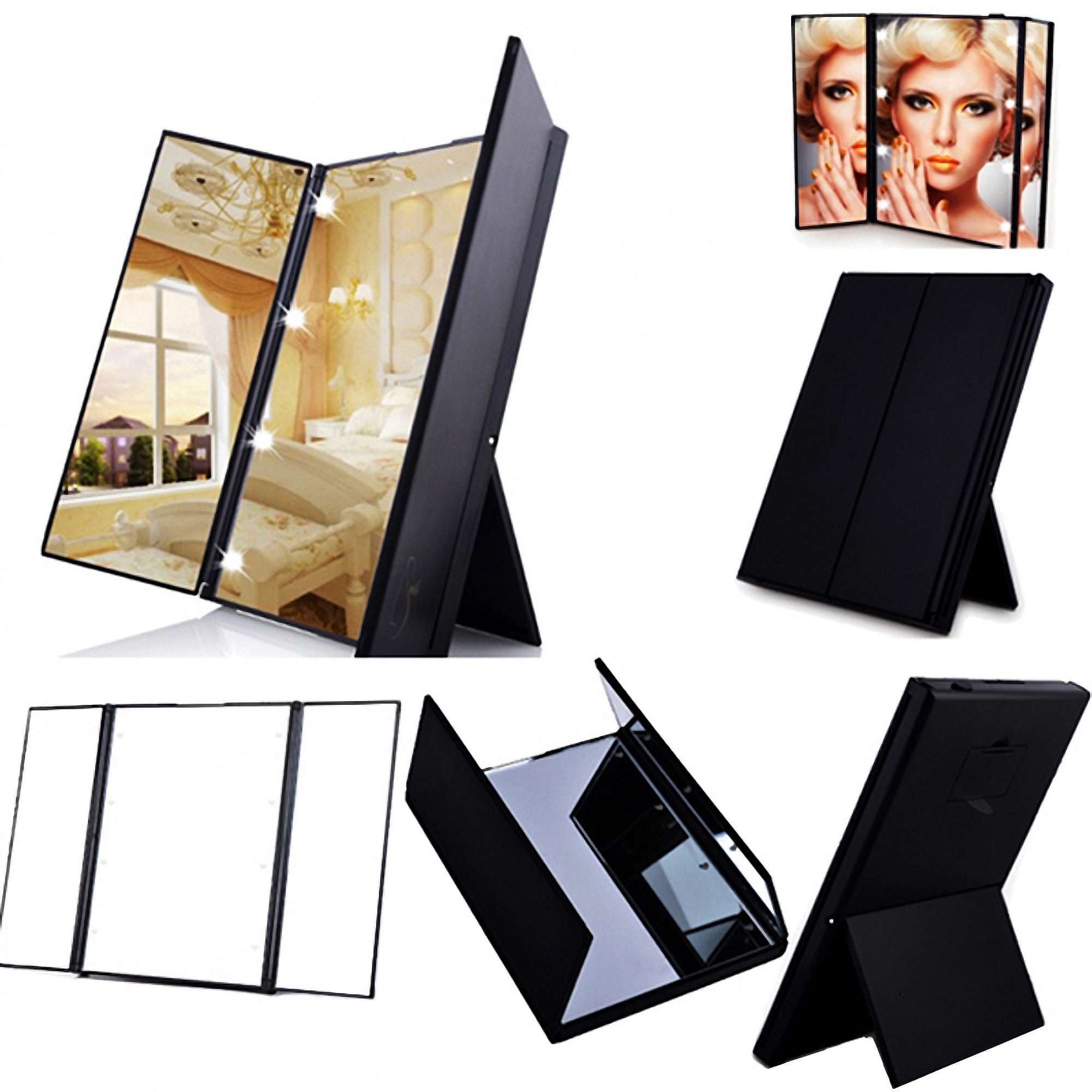 LED Lighted Trifold Compact Makeup Mirror