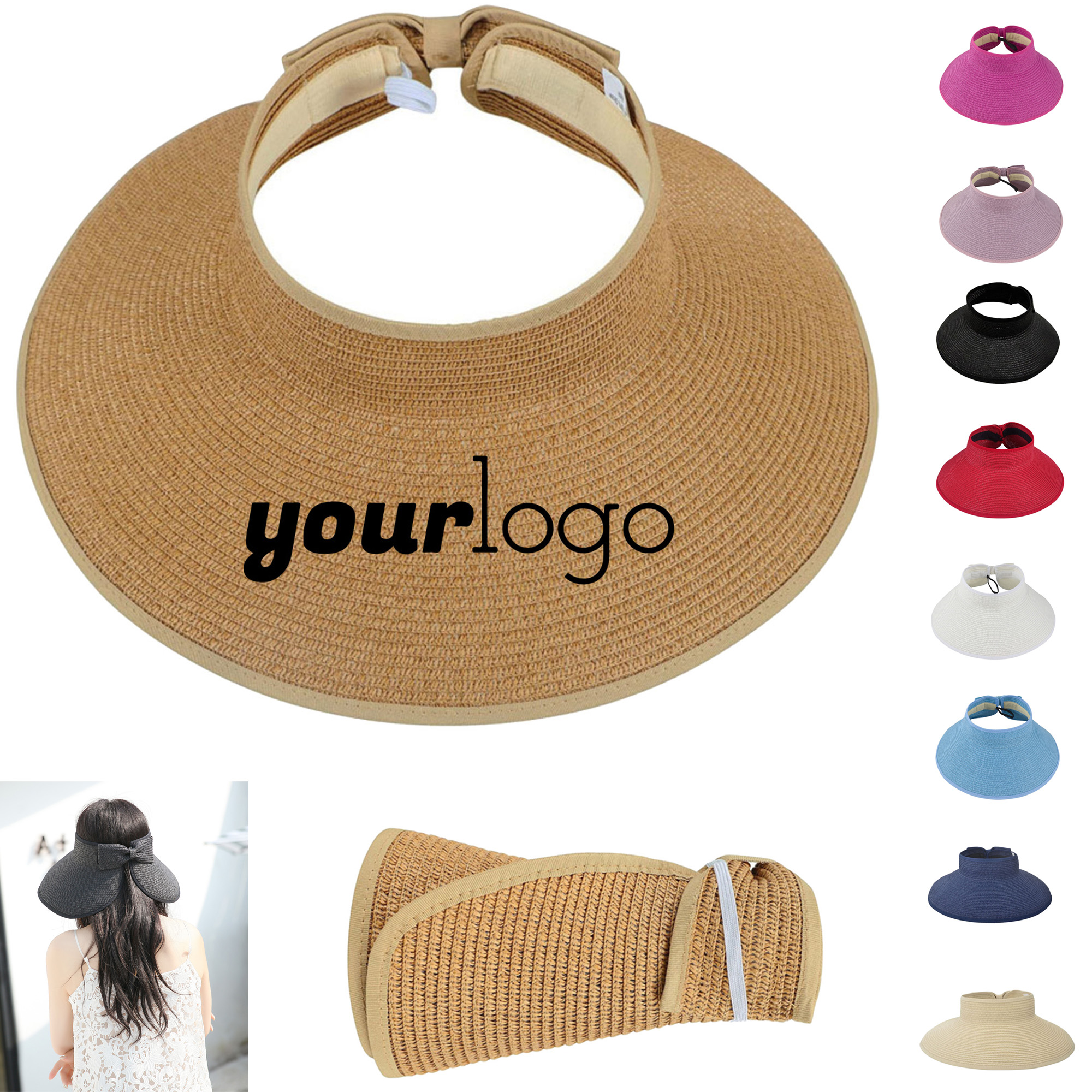Woven Straw Rollable Visor Wide Brim UV - Blocking Hat 1
