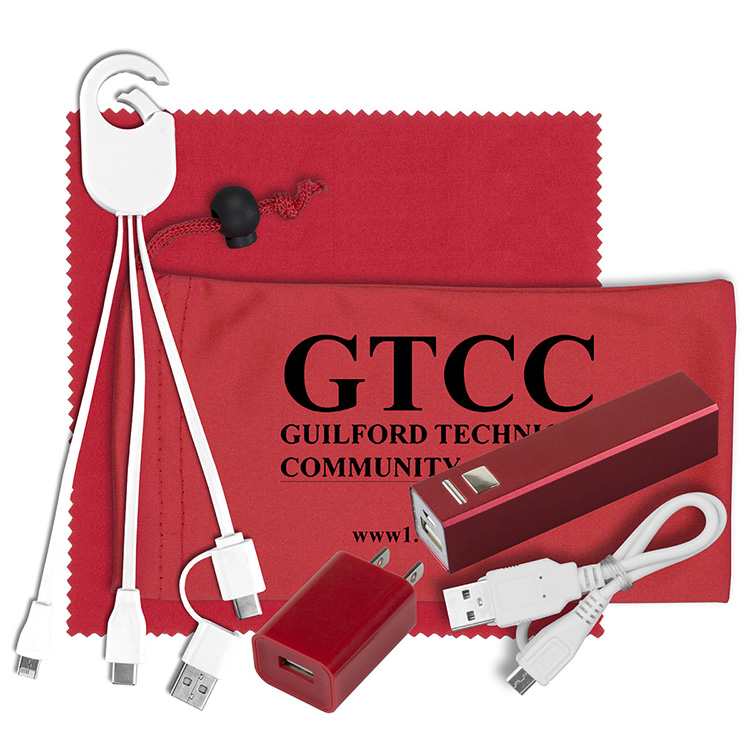 Mobile Tech Metal Power Bank Charging Kit with Microfiber Cloth in Microfiber Cinch Pouch 2