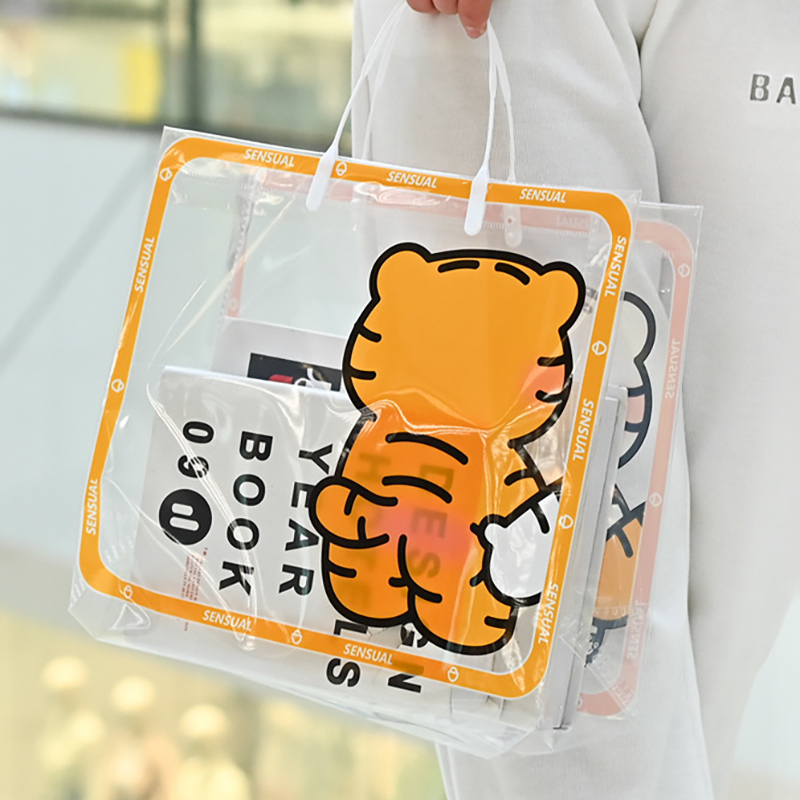 PVC Frosted Clear Tote Bags w/ Clever Tiger Pattern 17