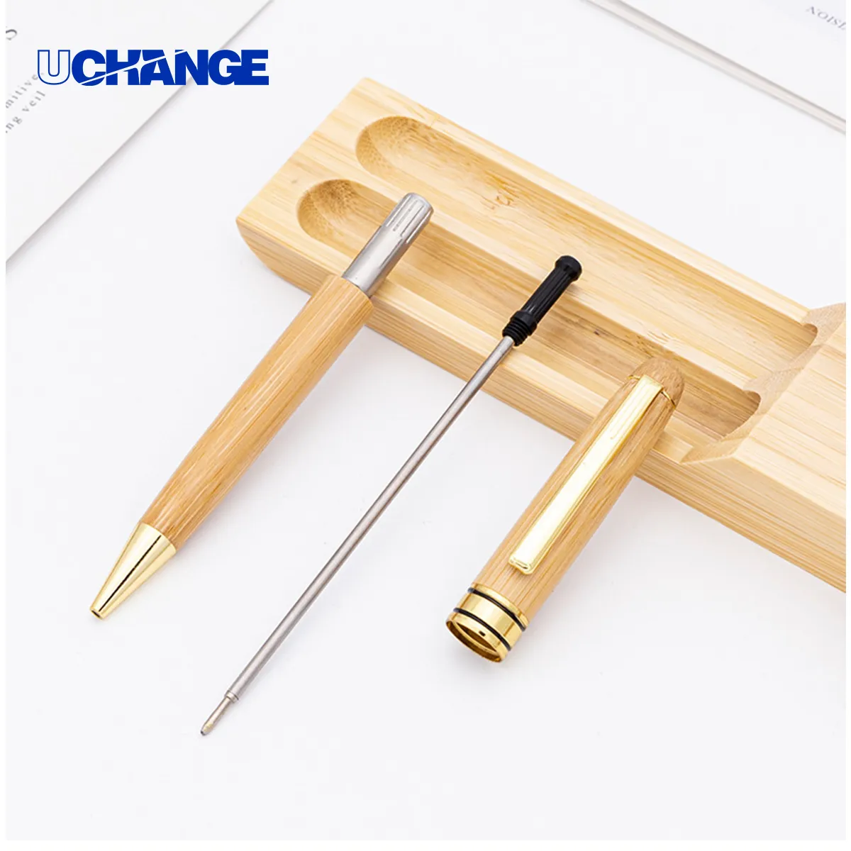 Bamboo Rollerball Pen Gift Set with Hinged Wood Box 3