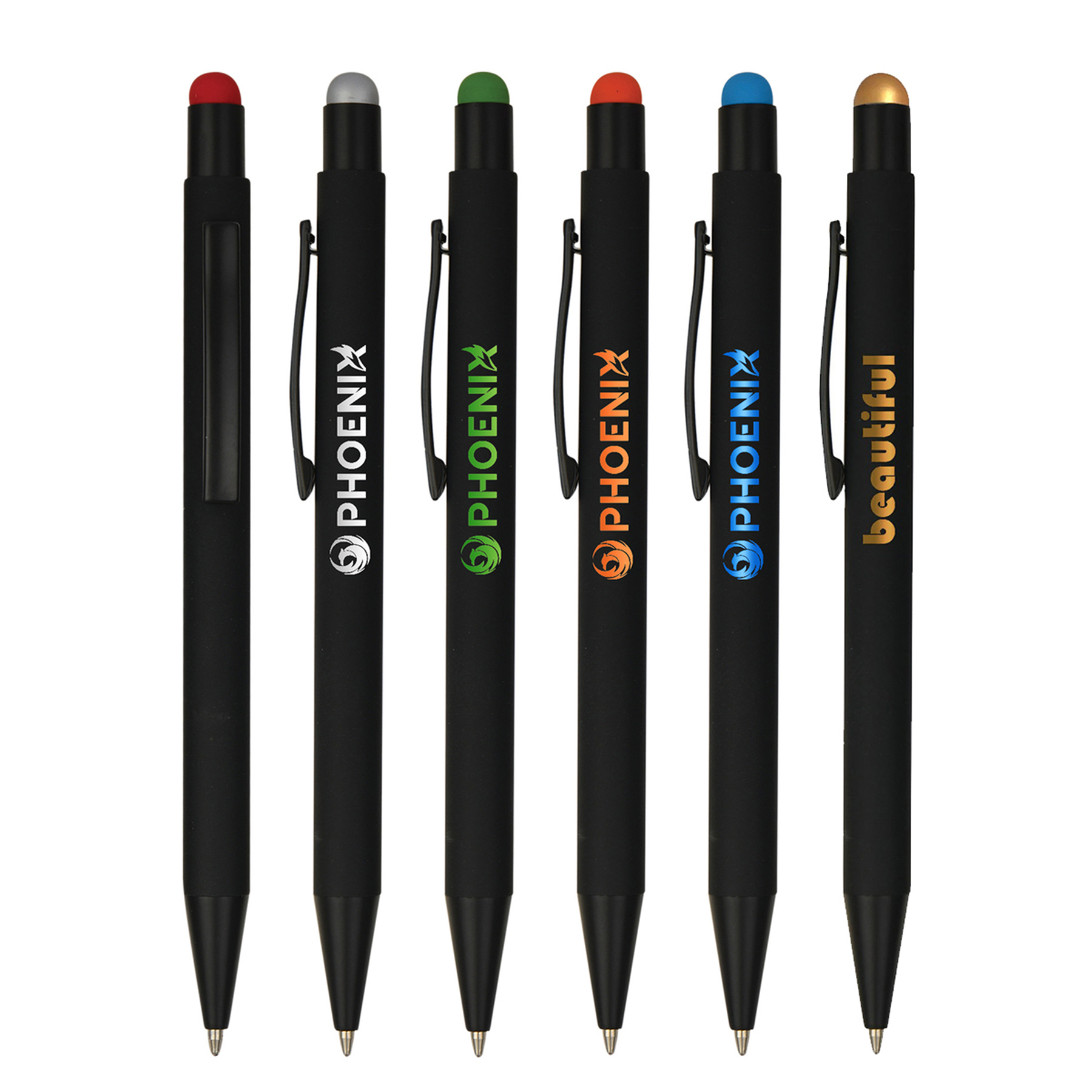 Soft Rubber Click Metal Ballpoint Pen w/Stylus & Chrome 4