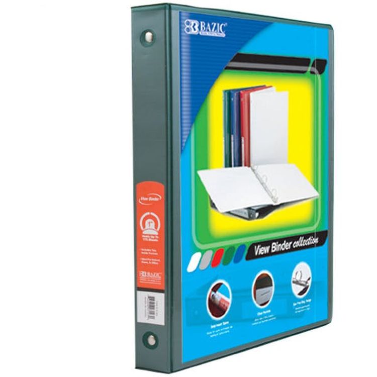 1" 3 Ring View Binders - Green 2 Pockets 1