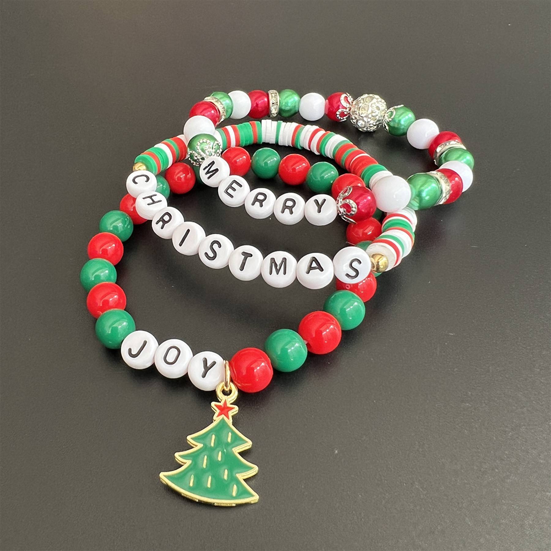 Acrylic Plastic Christmas beaded letter elastic bracelet 4