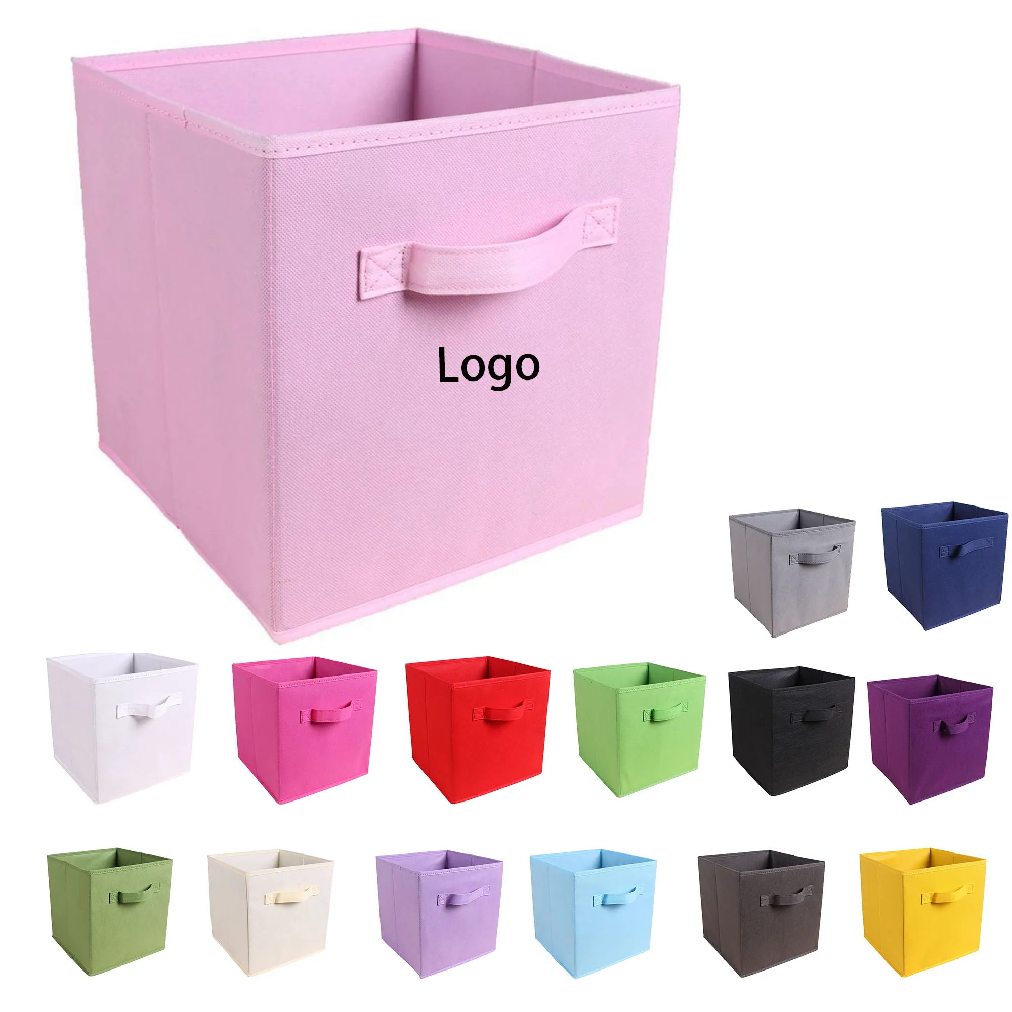 MOQ50 11" Square Non-Woven Folding Storage Box With Handle 23