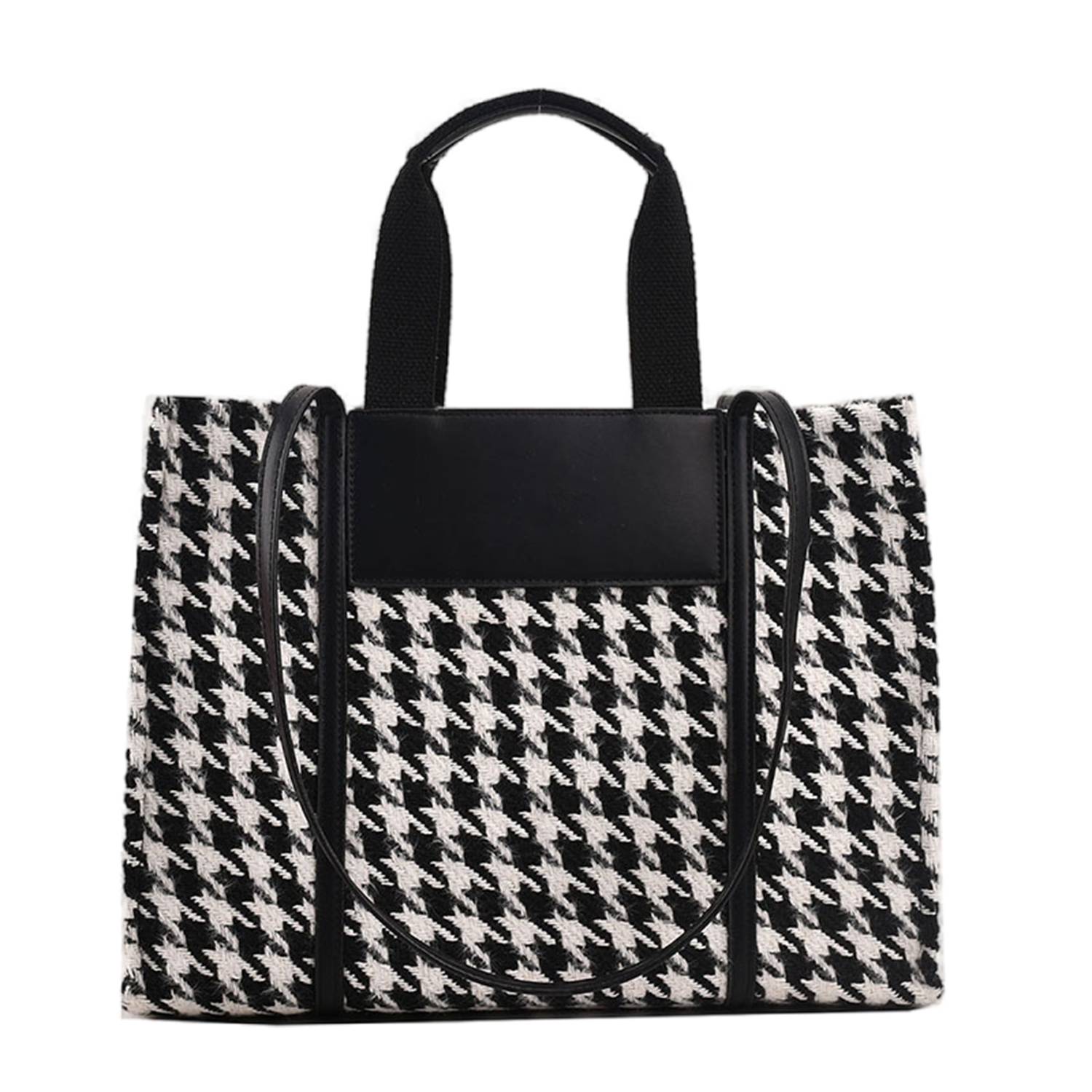 Canvas Tote Bag Black and White Grid Large Capacity, custom tote bag with logo imprint 5