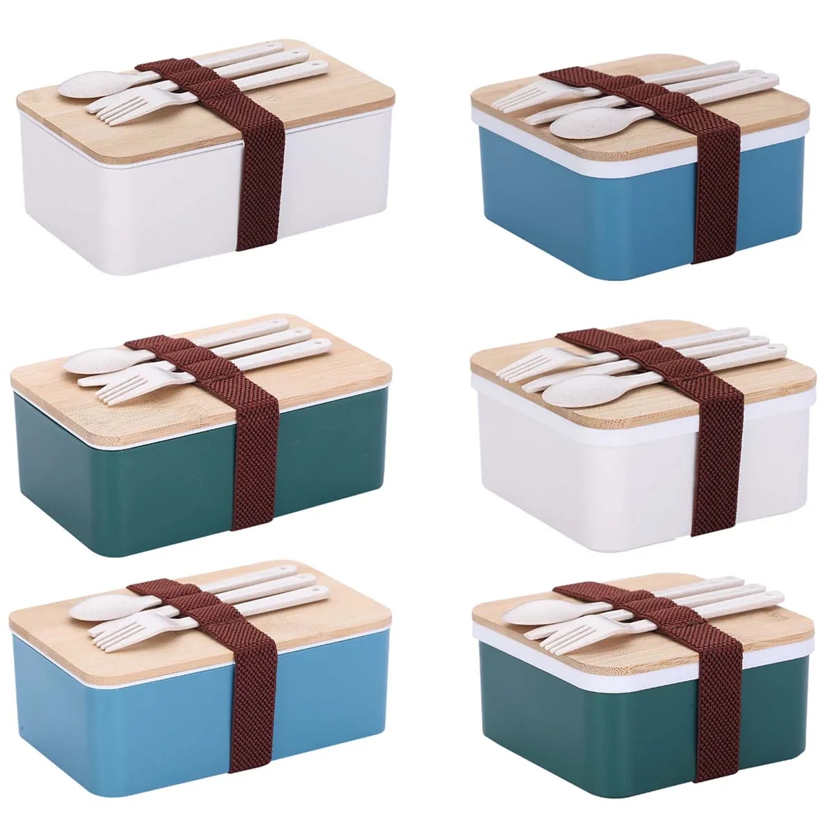 Bamboo Suqare Rectangle Bento Box Lunch Set with Utensils 4