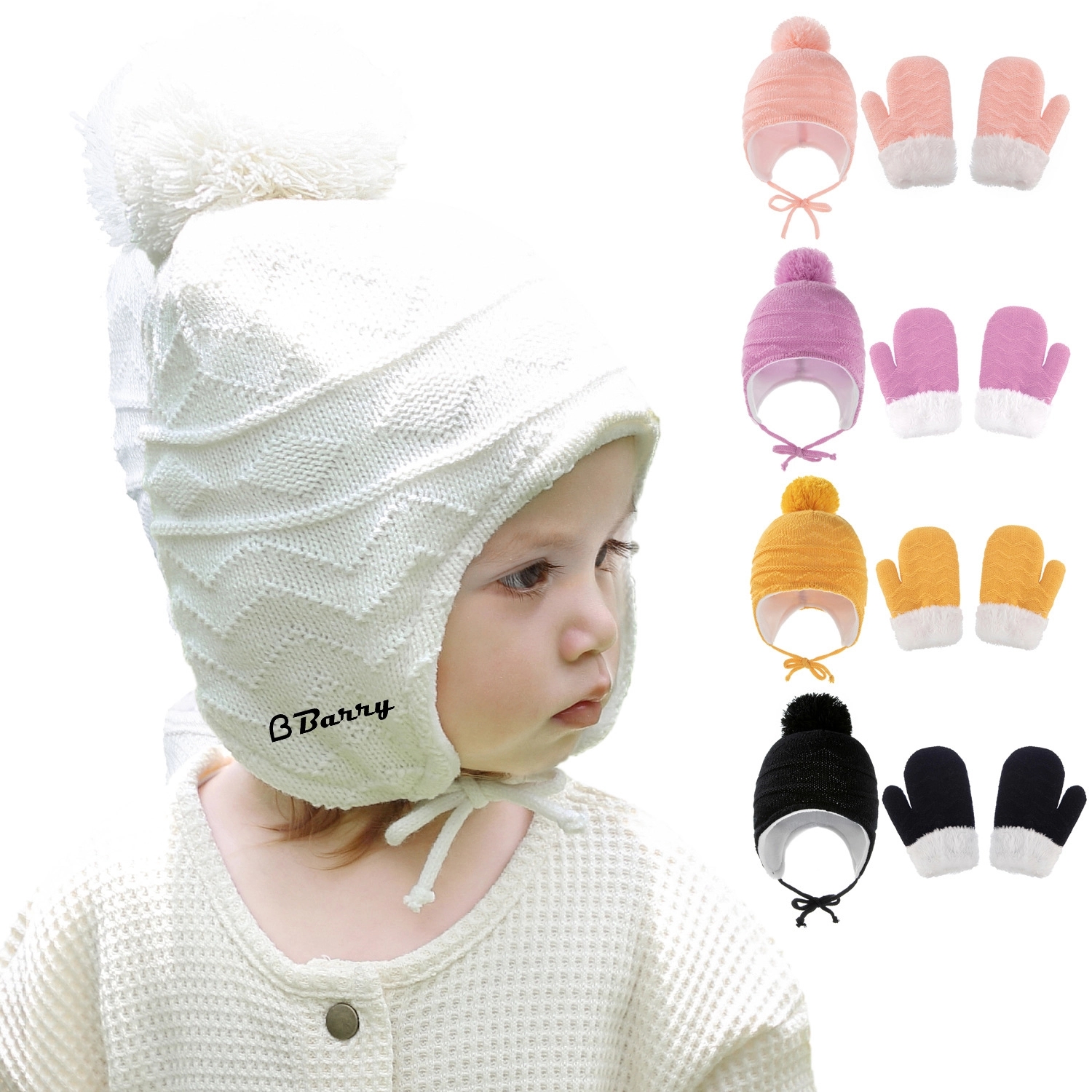 Soft Acrylic Toddler Winter Hat Mittens Set 2