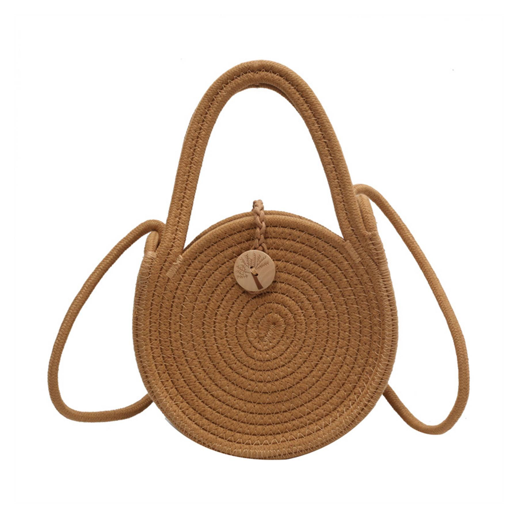 Straw Solid Round Tote Cross-body Bag 2