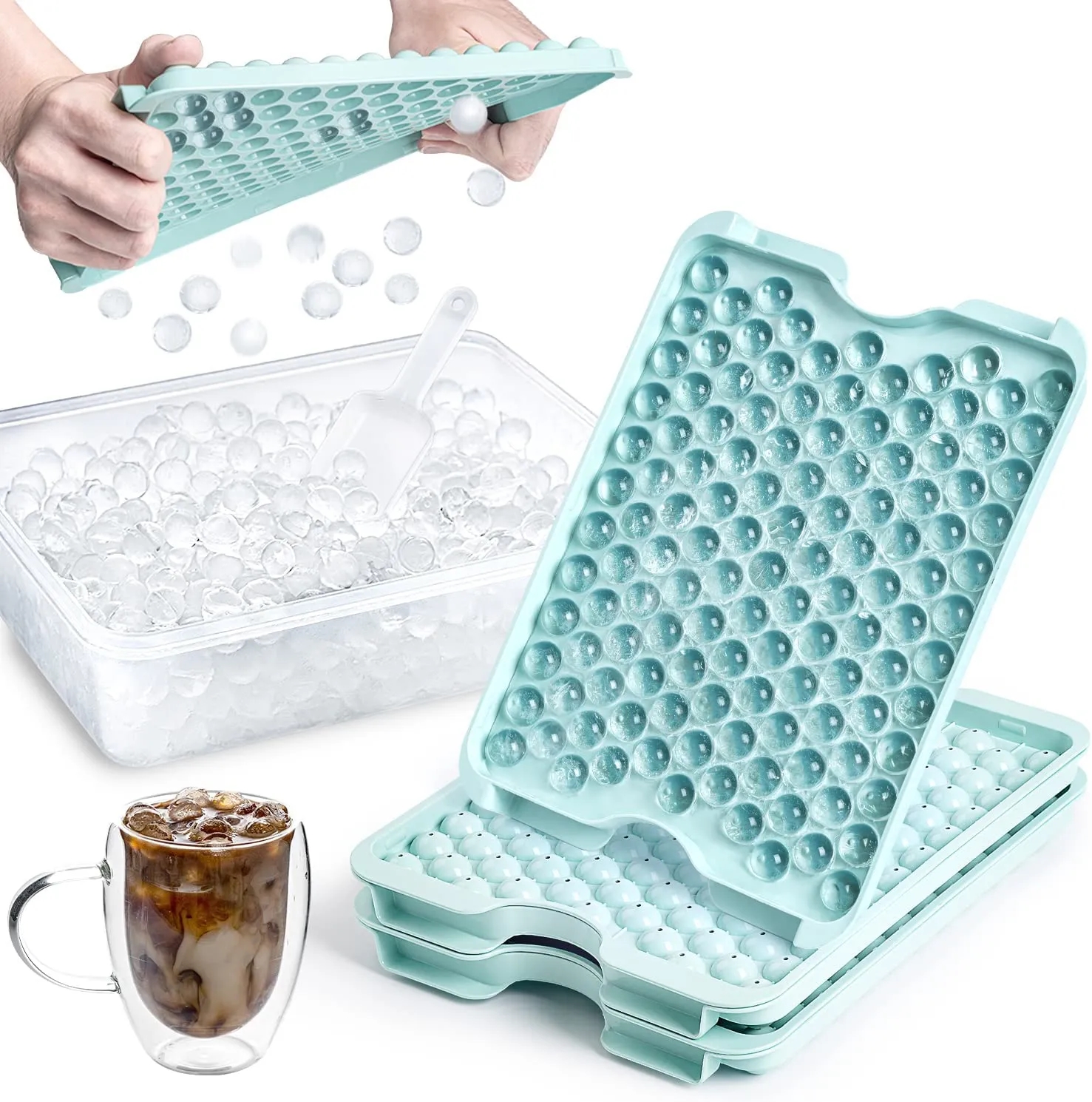 Mini Ice Cube Tray with Lid and Bin- 123X2 Pcs 8