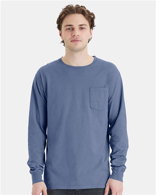 Unisex Garment-Dyed Long Sleeve T-Shirt With a Pocket - GDH250 76