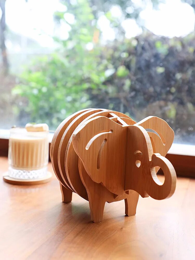 Elephant Shaped Bamboo Coaster and Table Top Decoration 2