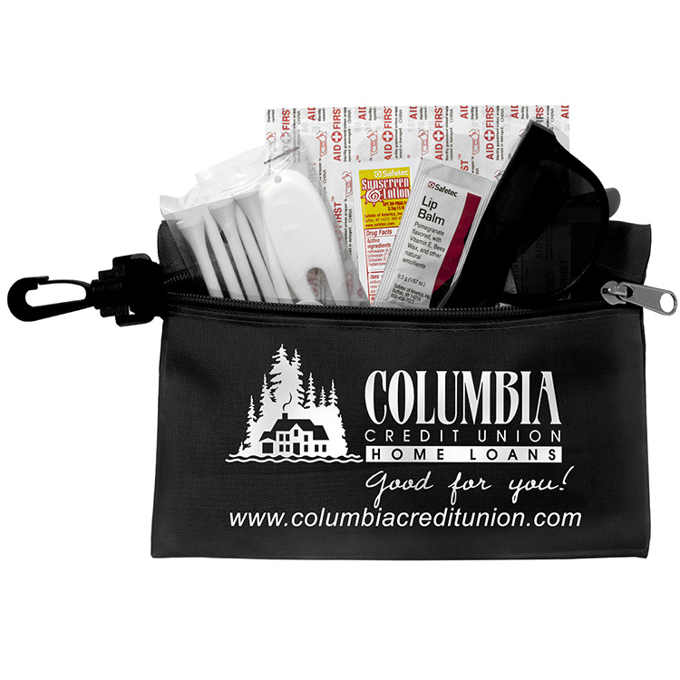 "CHIP" 15 Piece Golf Kit in Supersized Zipper Pack Components inserted into Zipper kit with Carabine 4