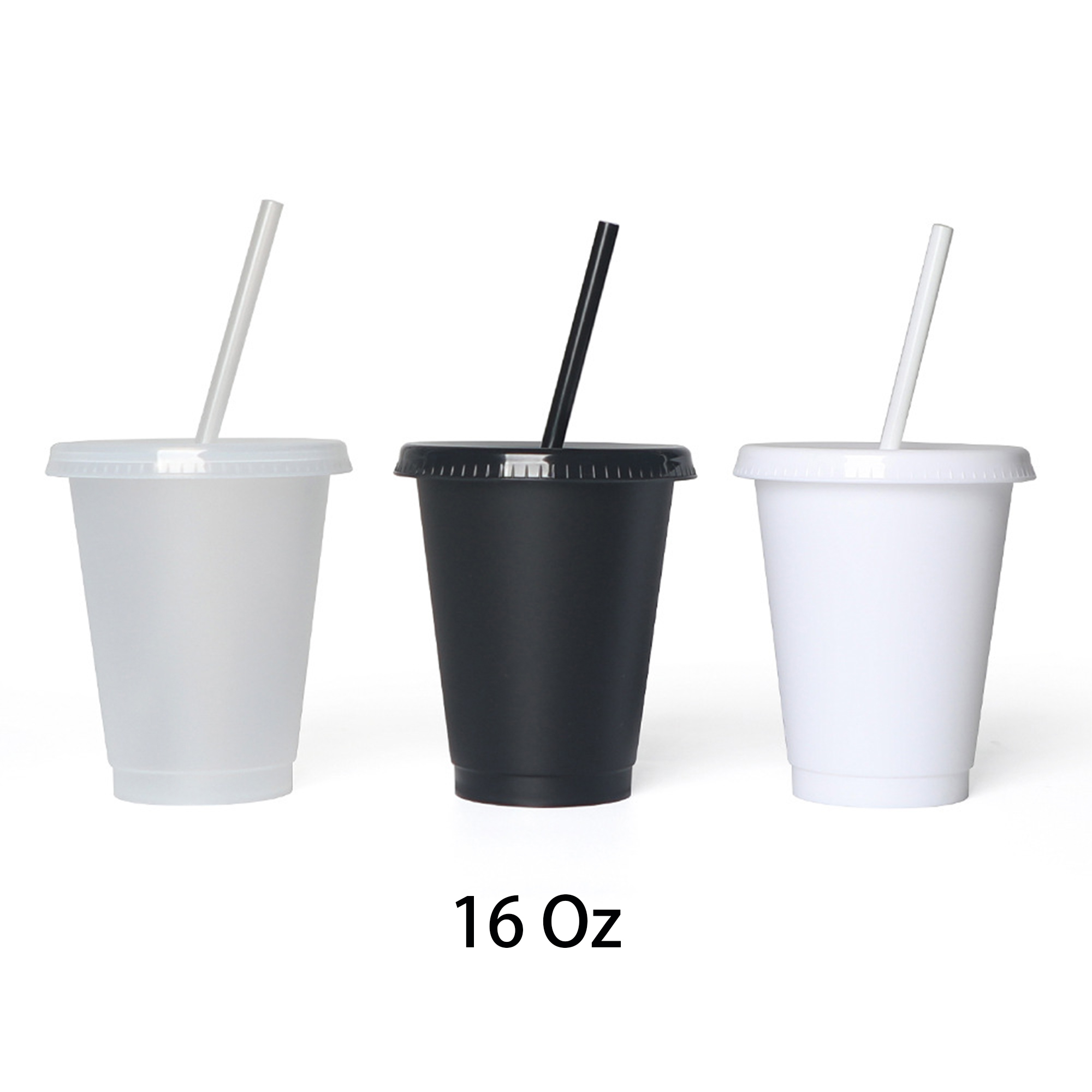 16oz Reusable Frosted Plastic Straw Cup 3