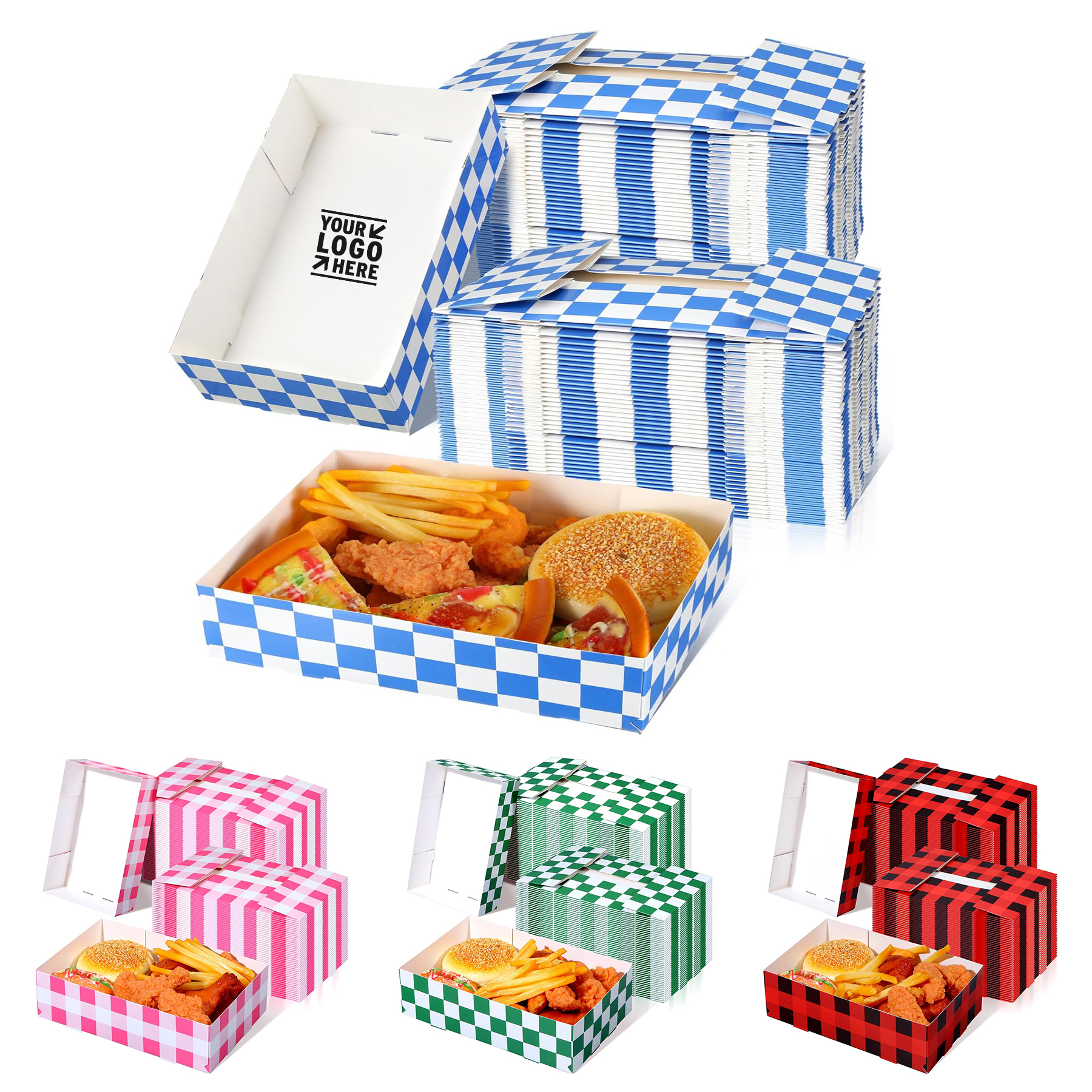 5.51 x 2.36 Inch Disposable Christmas Checker Paper Box German Bavarian Flag Nacho Paper Food Tray 2