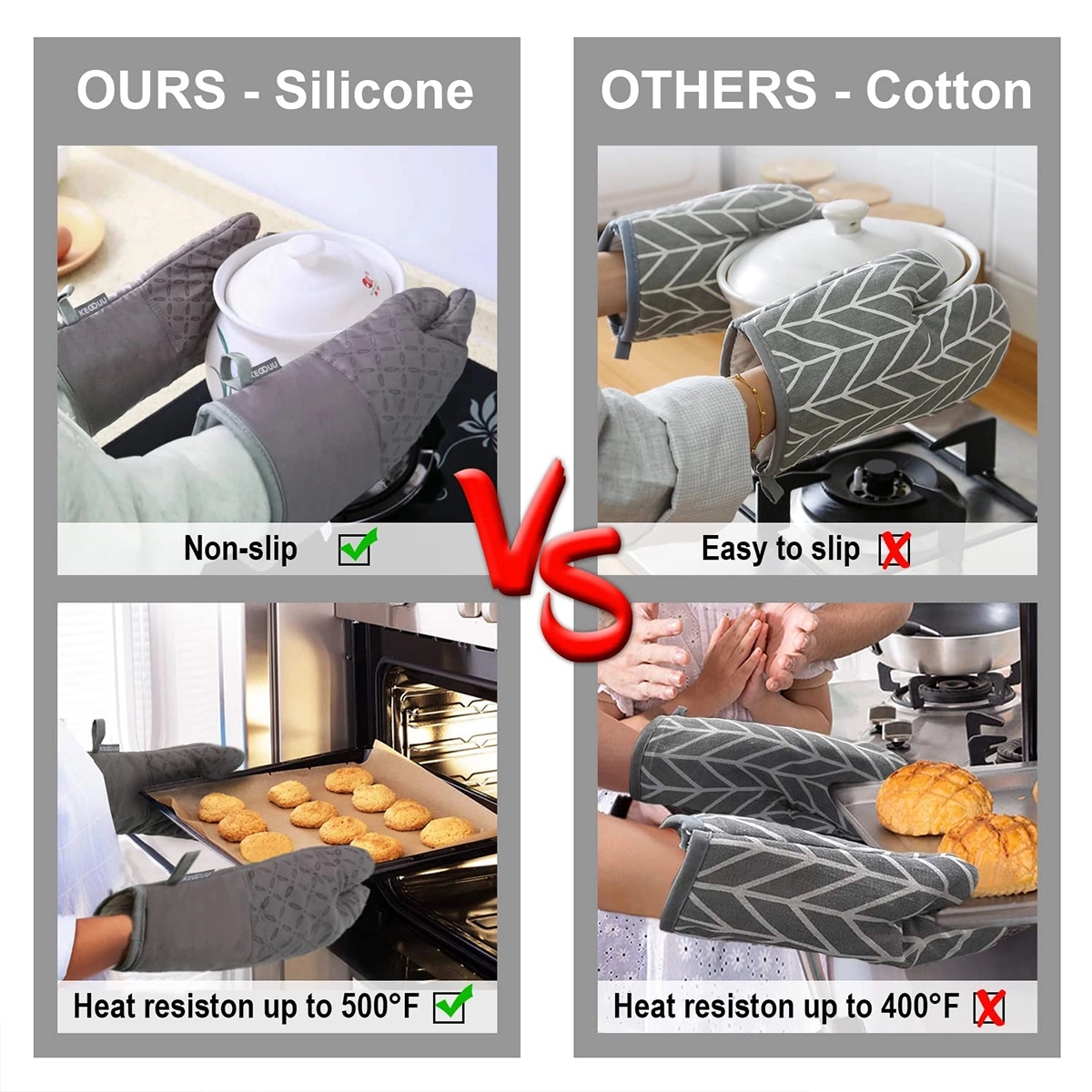 6Pcs Oven Mitts And Pot Holders With Non-Slip Silicone 3