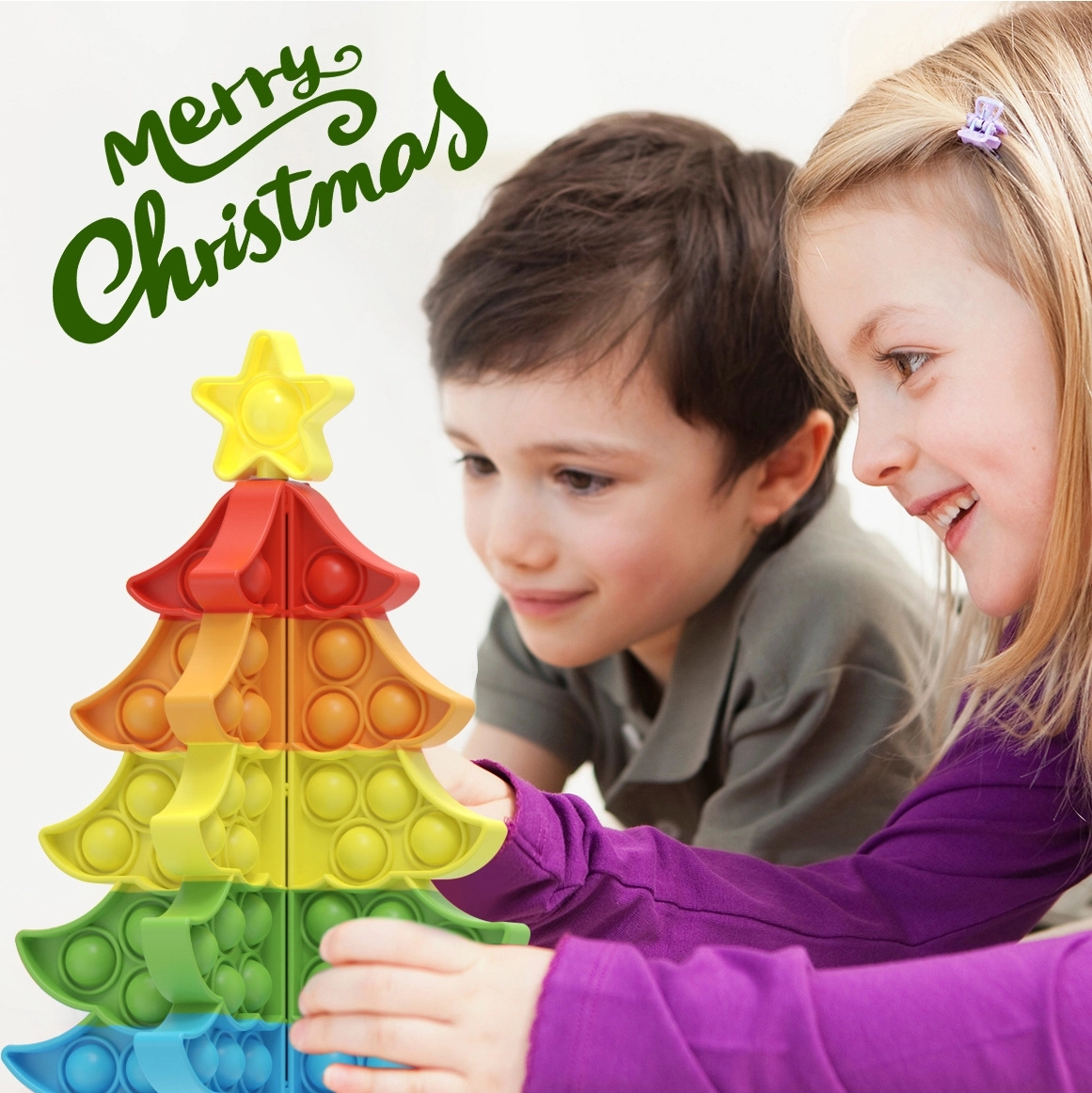 Christmas Tree Shape Push Pop Bubble Fidget Toy 1