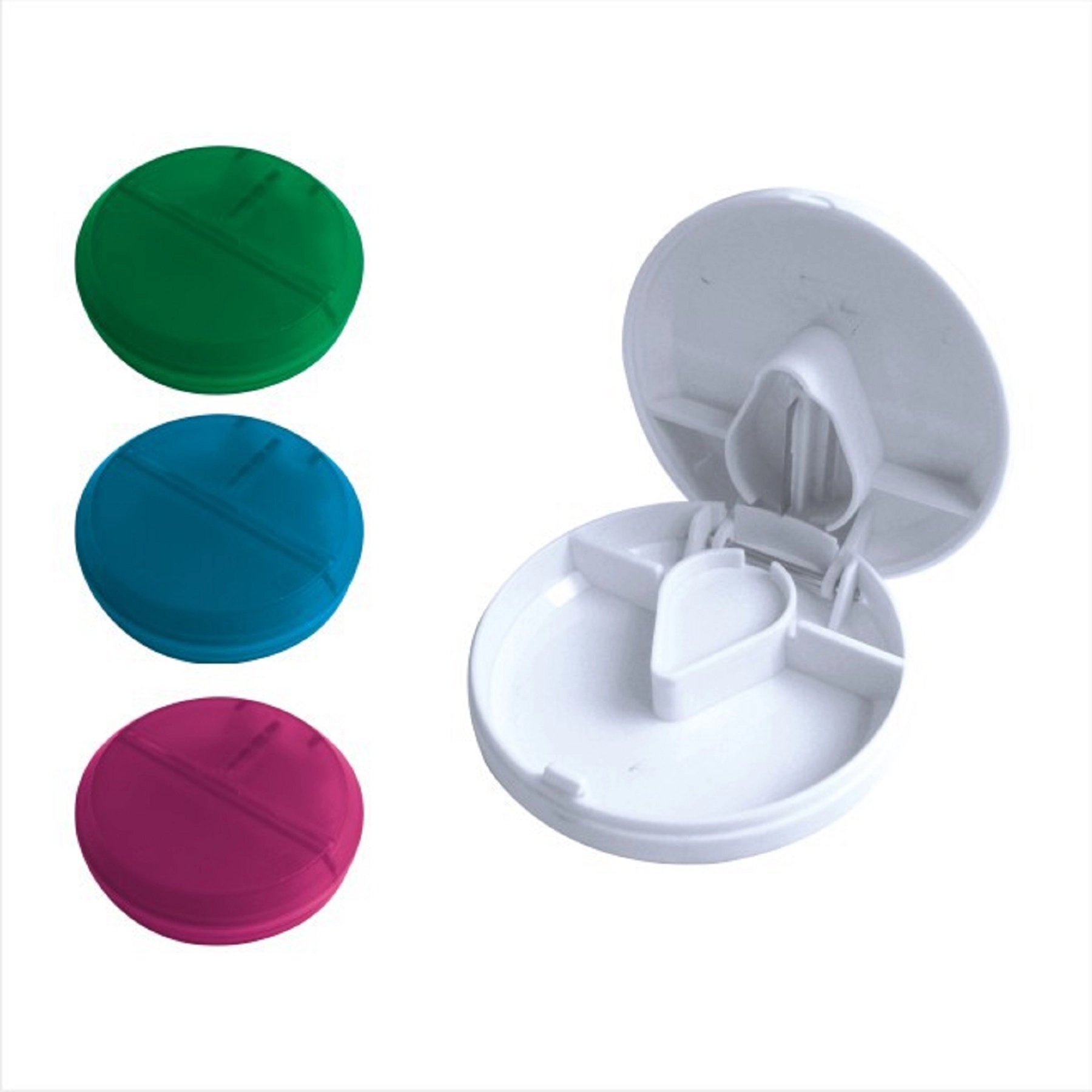 Plastic Round Pill Box with Cutter 2