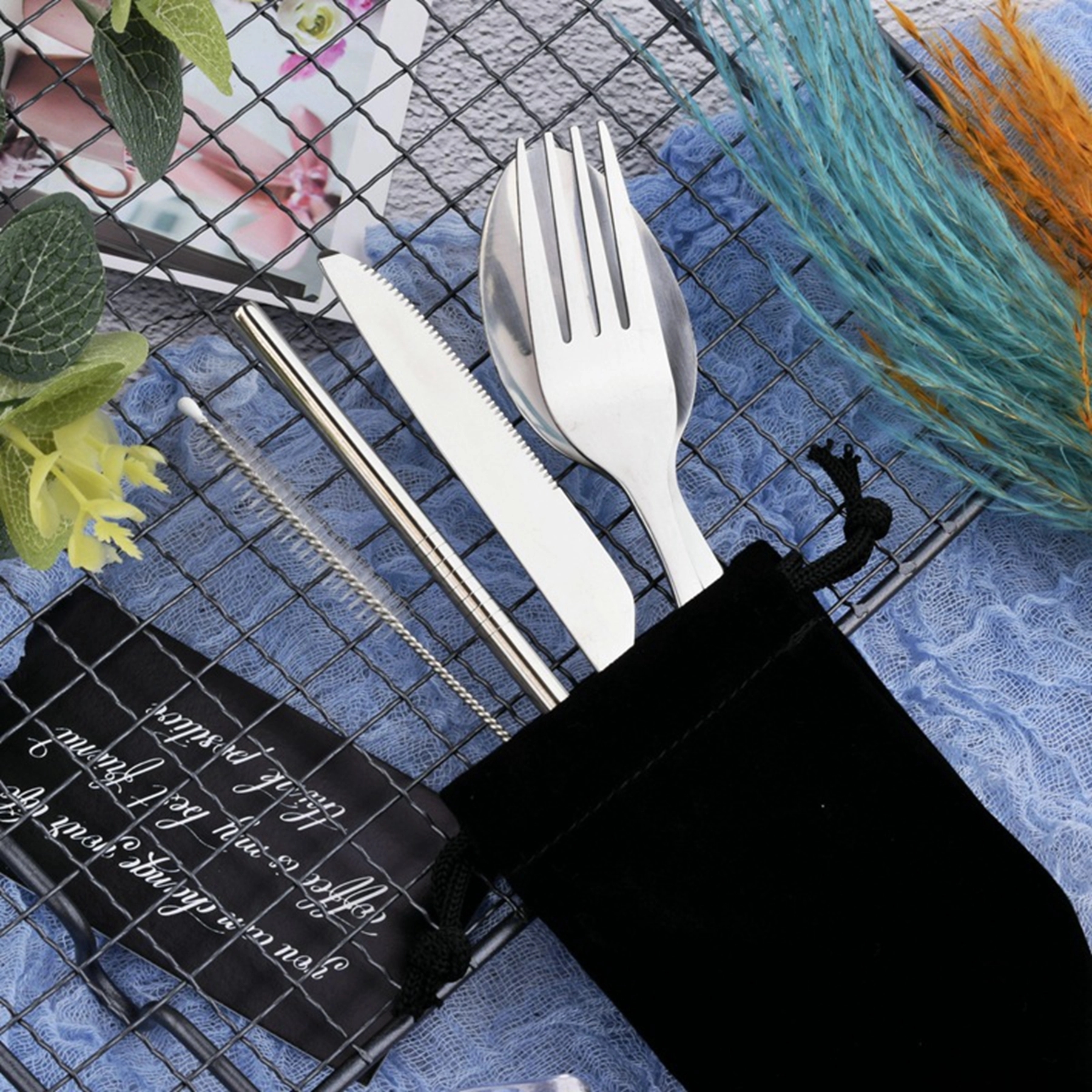 Stainless Steel Cutlery 5 Piece Set with Drawstring Bag 4