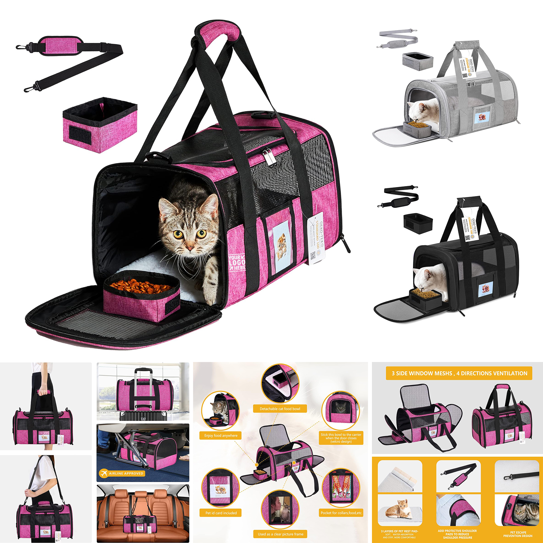 Airline Approved Under 15lb Small Medium Kitten Cat Dog Pet Carrier