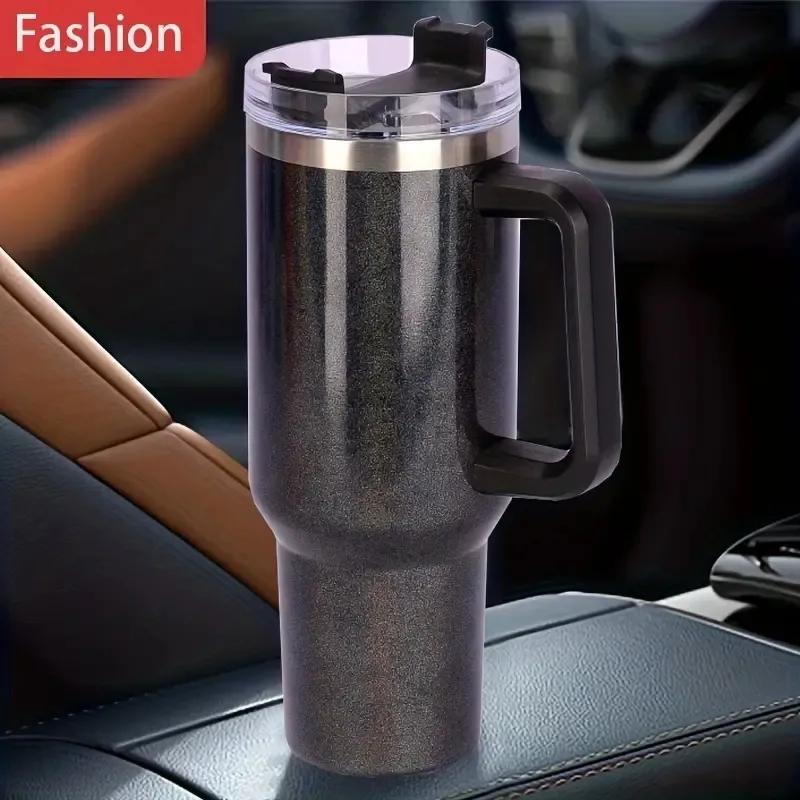 40oz Portable Rainbow Gradient Car Tumbler With Handle Straw 3
